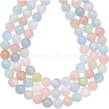 Pink Blue Morganite Smooth Round Loose Gemstone Beads 