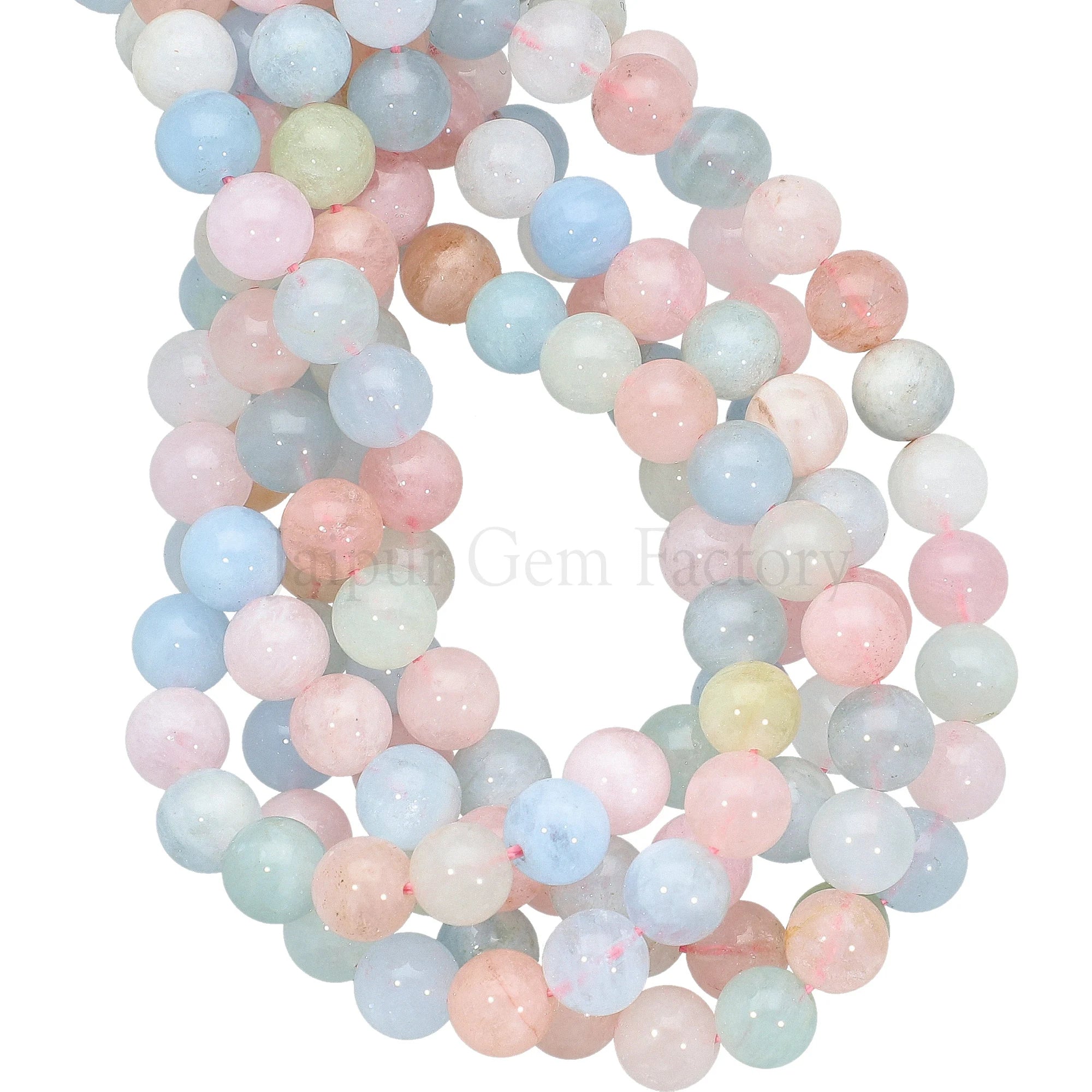 Pink Blue Morganite Smooth Round Loose Gemstone Beads 