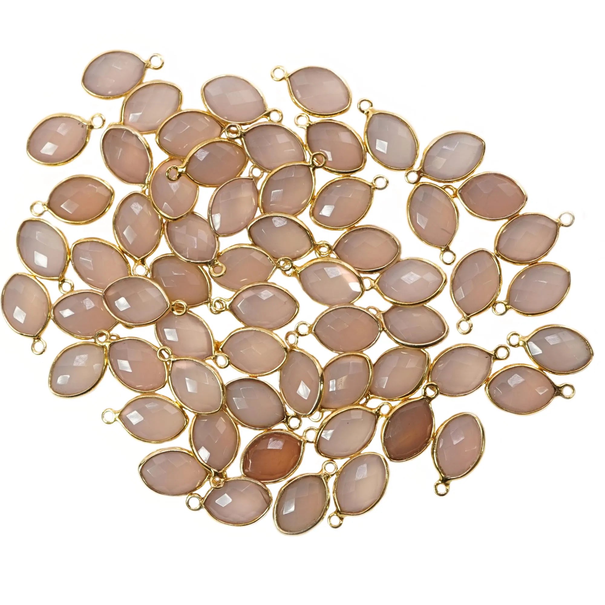 Pink Chalcedony Marquise Shape Gemstone Gold Plated Sterling Silver Bezel Charm Pendant 