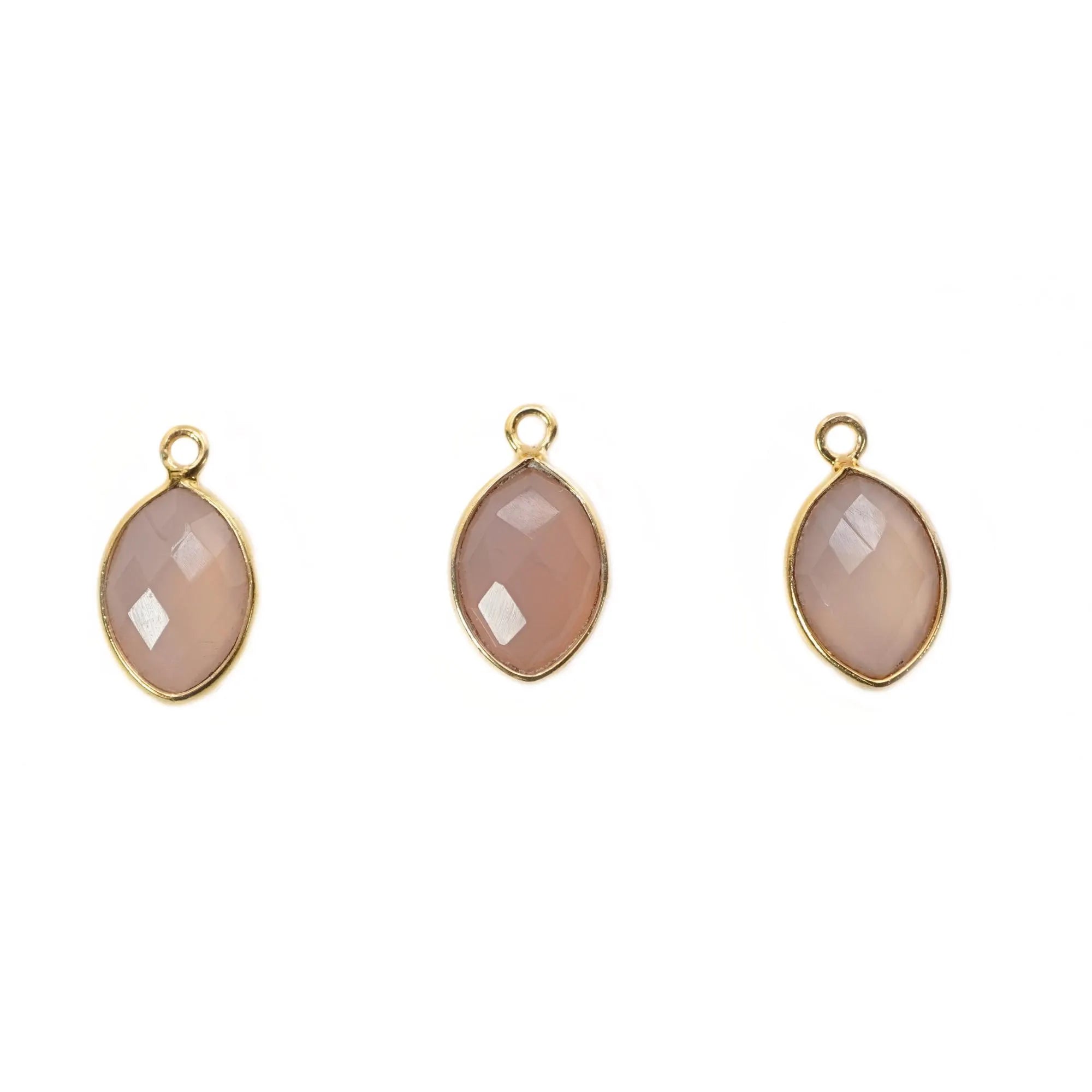 Pink Chalcedony Marquise Shape Gemstone Gold Plated Sterling Silver Bezel Charm Pendant 