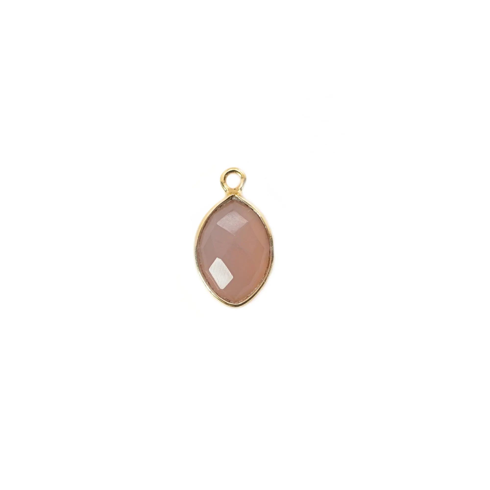 Pink Chalcedony Marquise Shape Gemstone Gold Plated Sterling Silver Bezel Charm Pendant 
