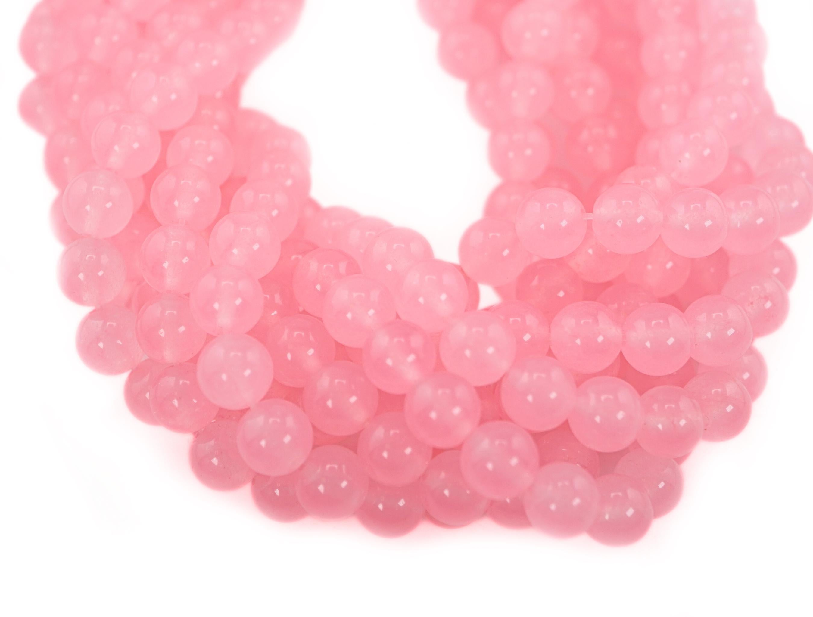 Pink Chalcedony Smooth Round Shape Gemstone Strand Beads