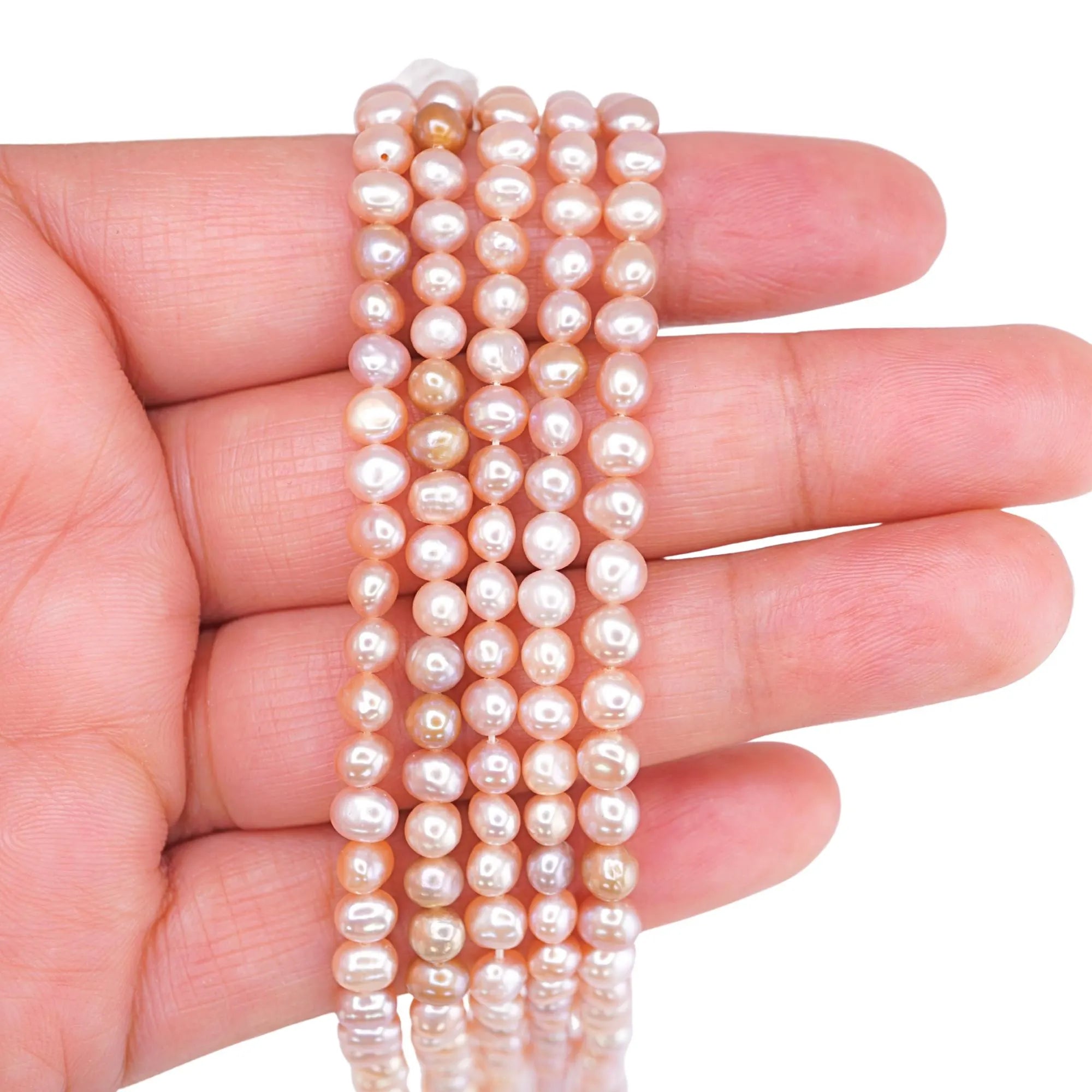 Pink Peach Freshwater Pearl Potato Shape Strand Beads
