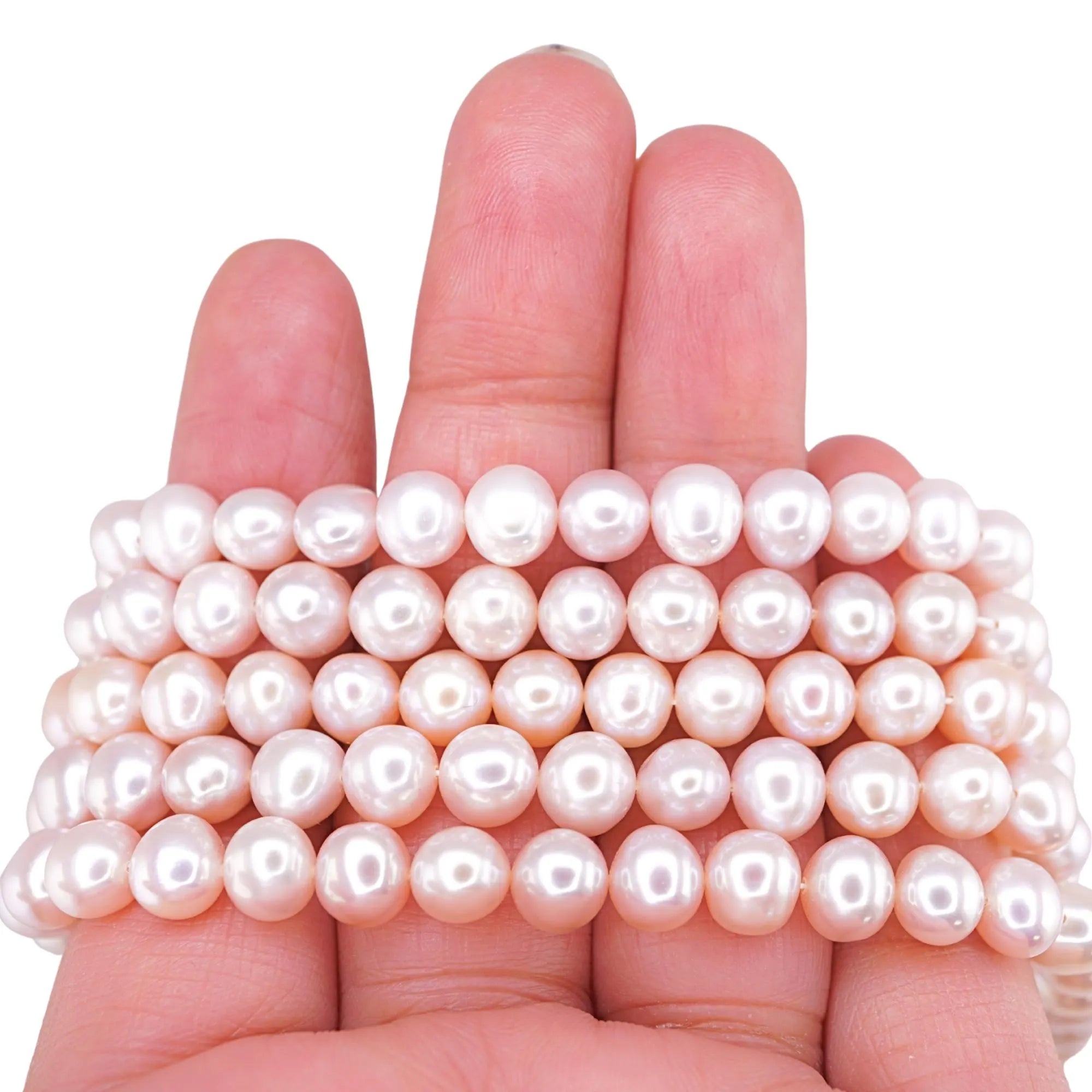 Pink Peach Round Freshwater Pearls Strand Beads