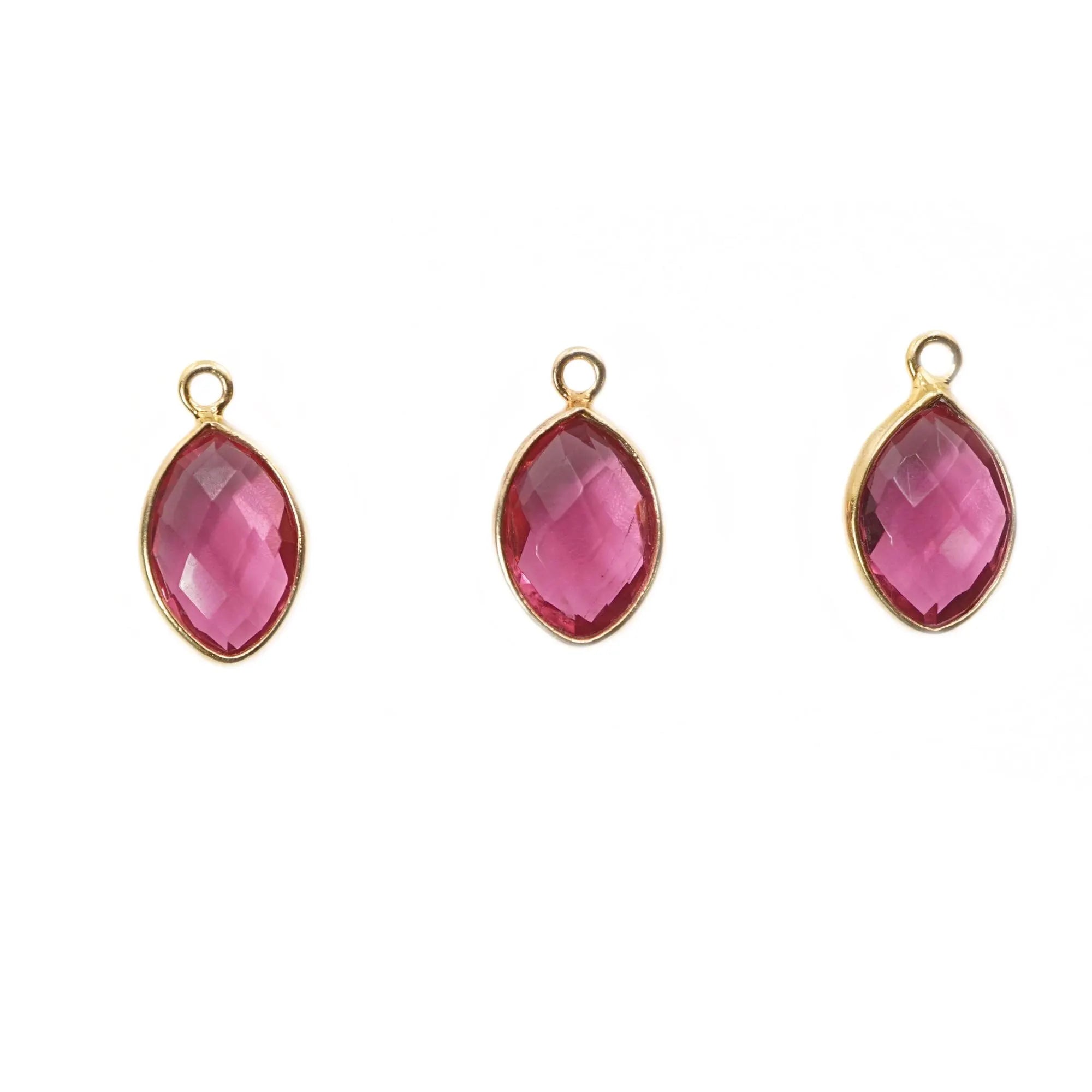Pink Tourmaline Marquise Shape Gemstone Gold Plated Sterling Silver Bezel Charm Pendant