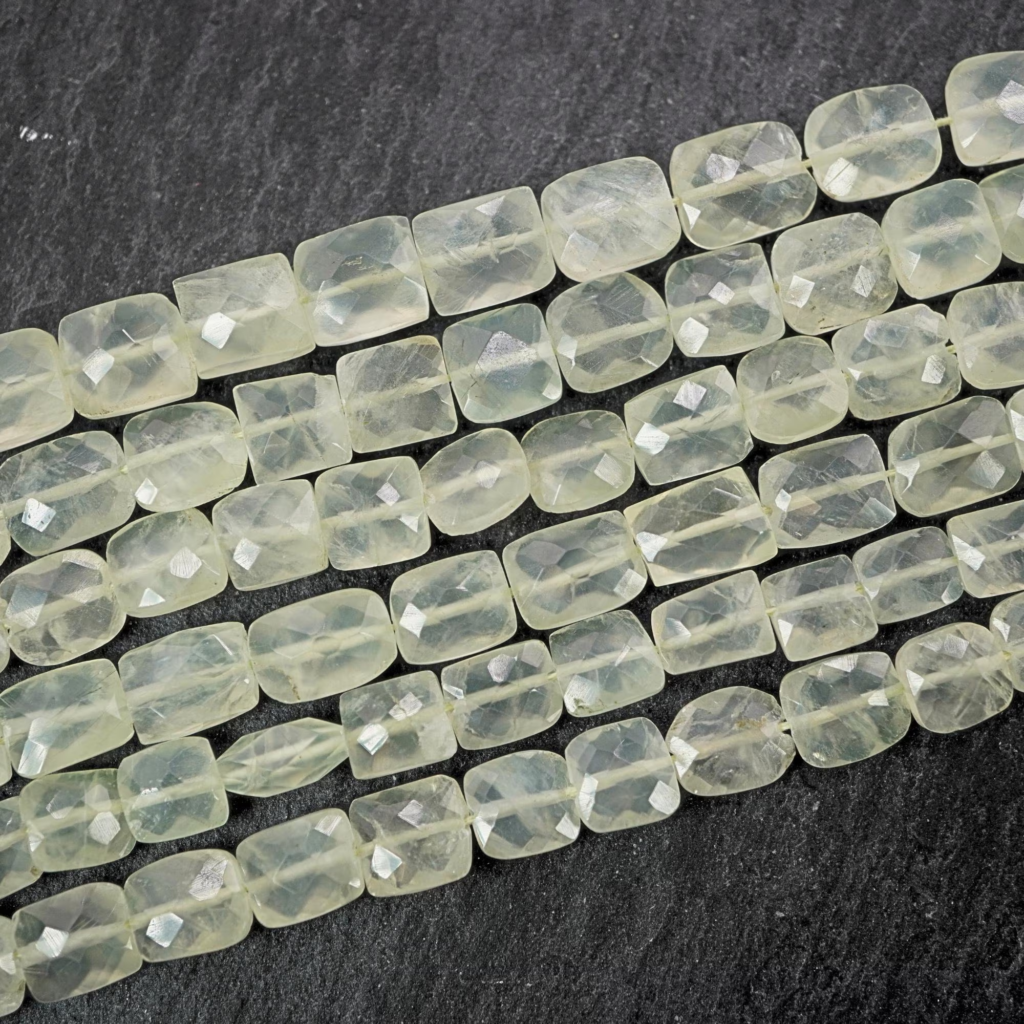 Prehnite Faceted Cut Square Shape Gemstone Strand Beads