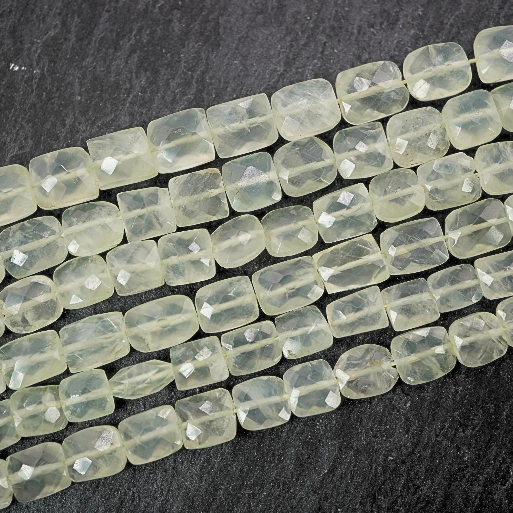  Prehnite Faceted Square Shape Gemstone Strand Beads