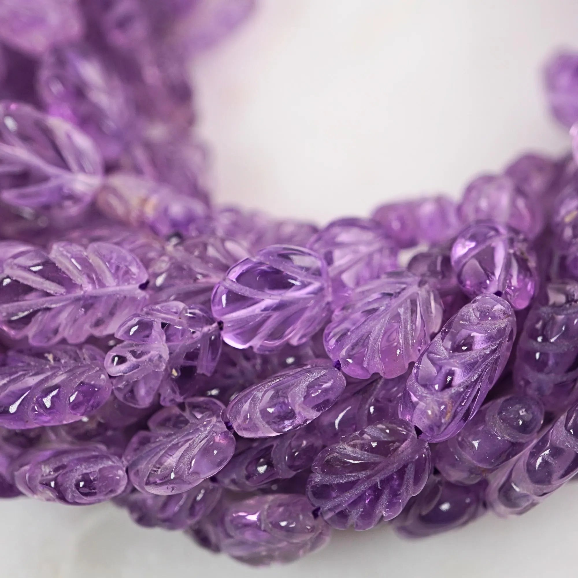 Purple Amethyst Carved Carving Leaf Shape Gemstone Stands Beads
