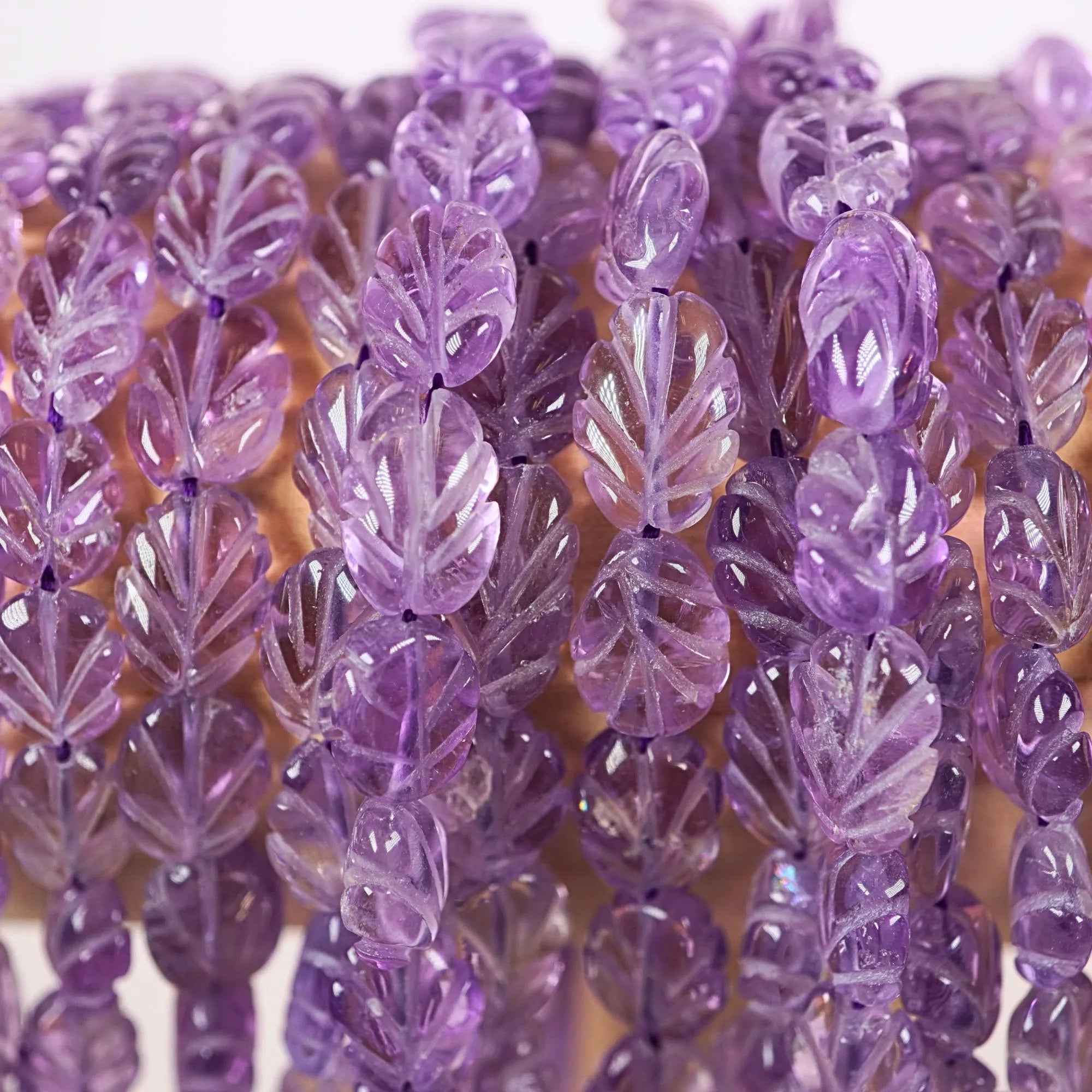 Purple Amethyst Carved Carving Leaf Shape Gemstone Stands Beads