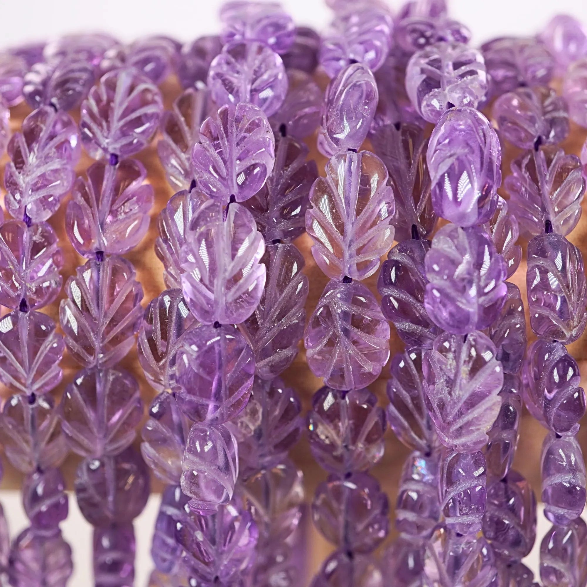 Purple Amethyst Carved Carving Leaf Shape Gemstone Stands Beads