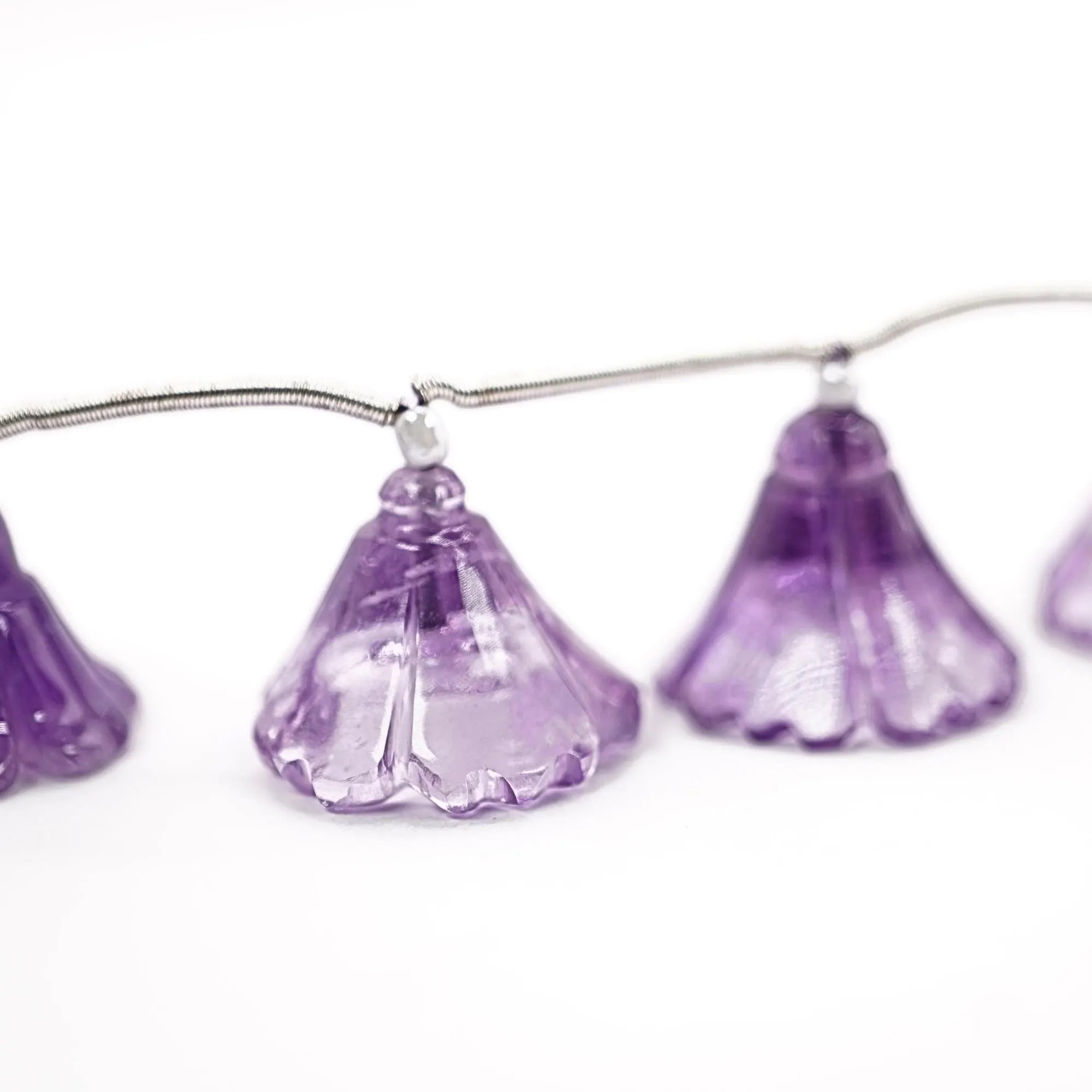 Purple Amethyst Carved Flower Shape Gemstone Strand Beads
