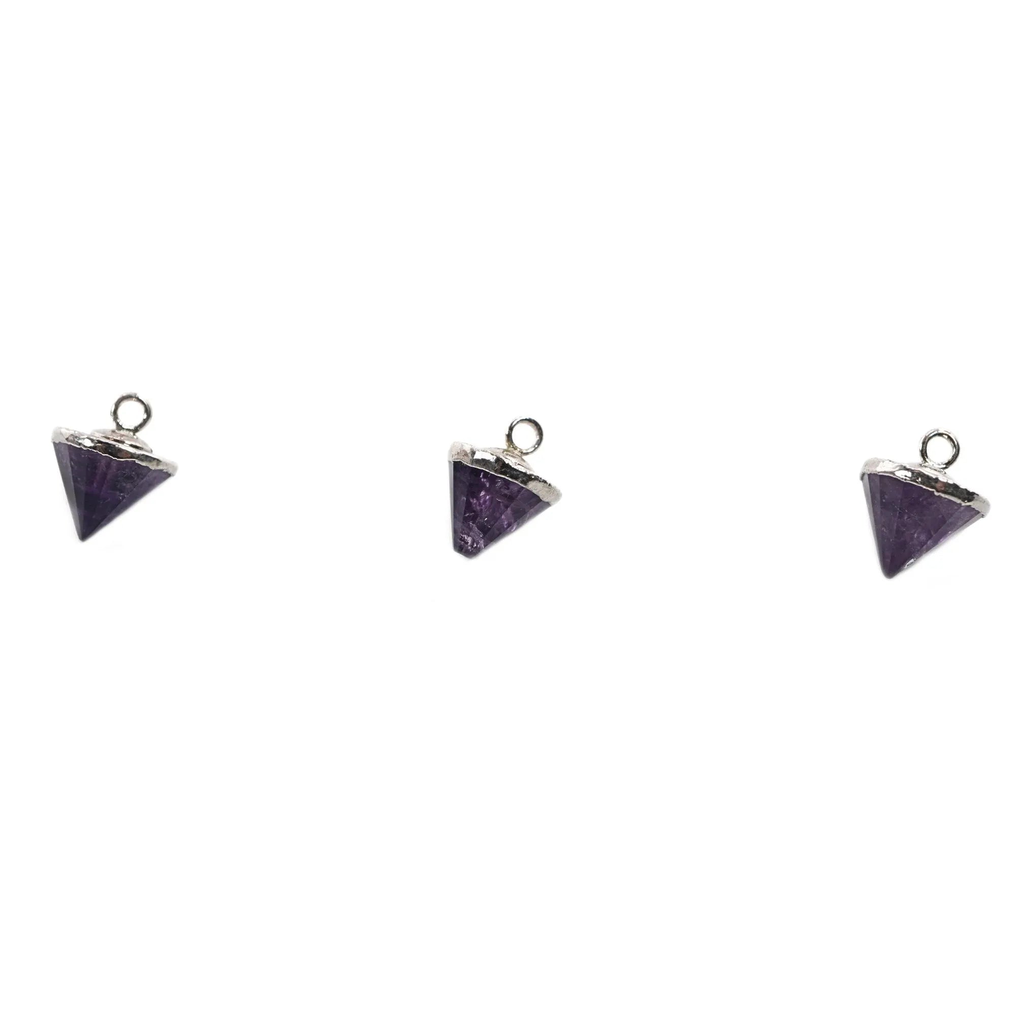 Purple Amethyst Pointed Cone Shape Gemstone Silver Electroplated Charm Pendant