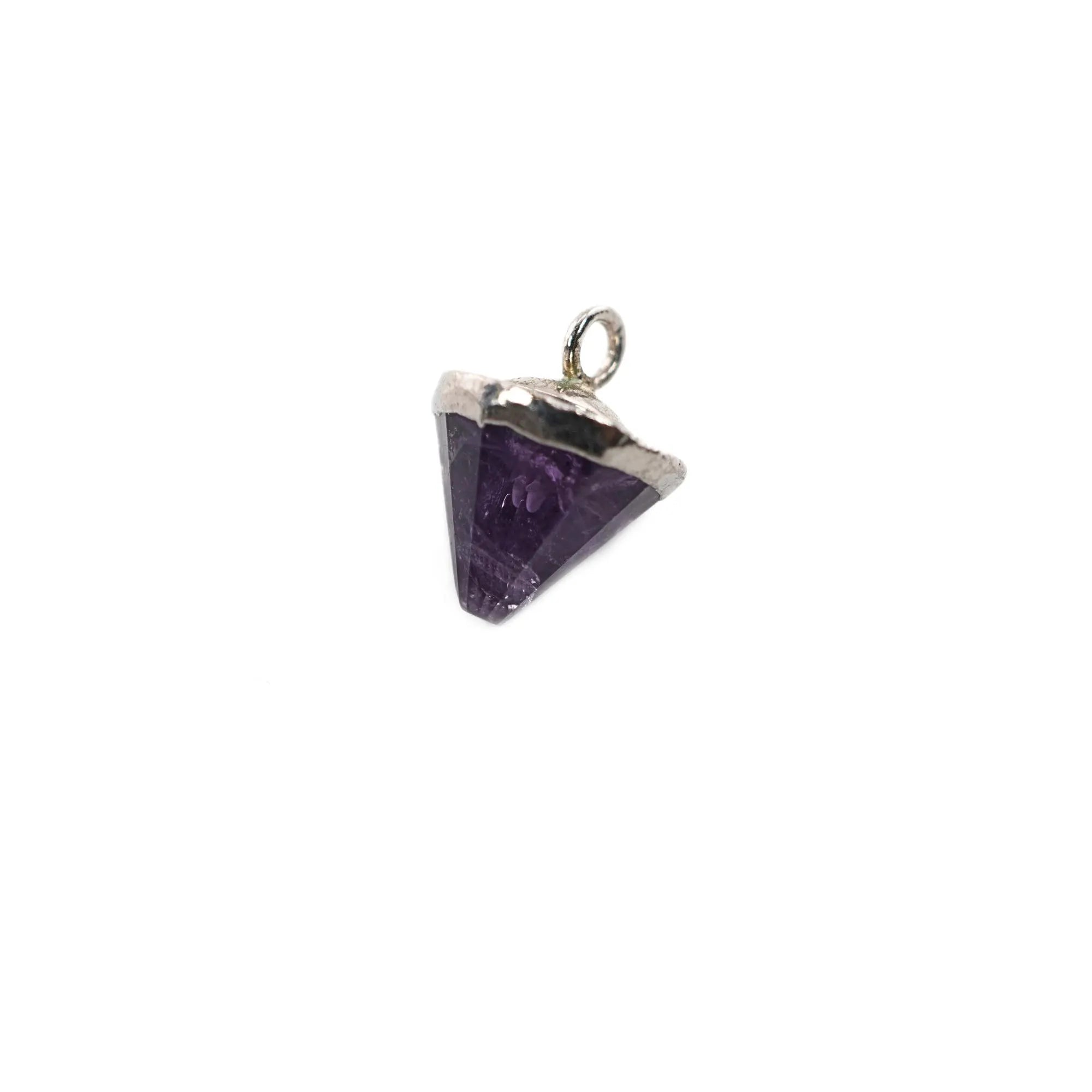 Purple Amethyst Pointed Cone Shape Gemstone Silver Electroplated Charm Pendant