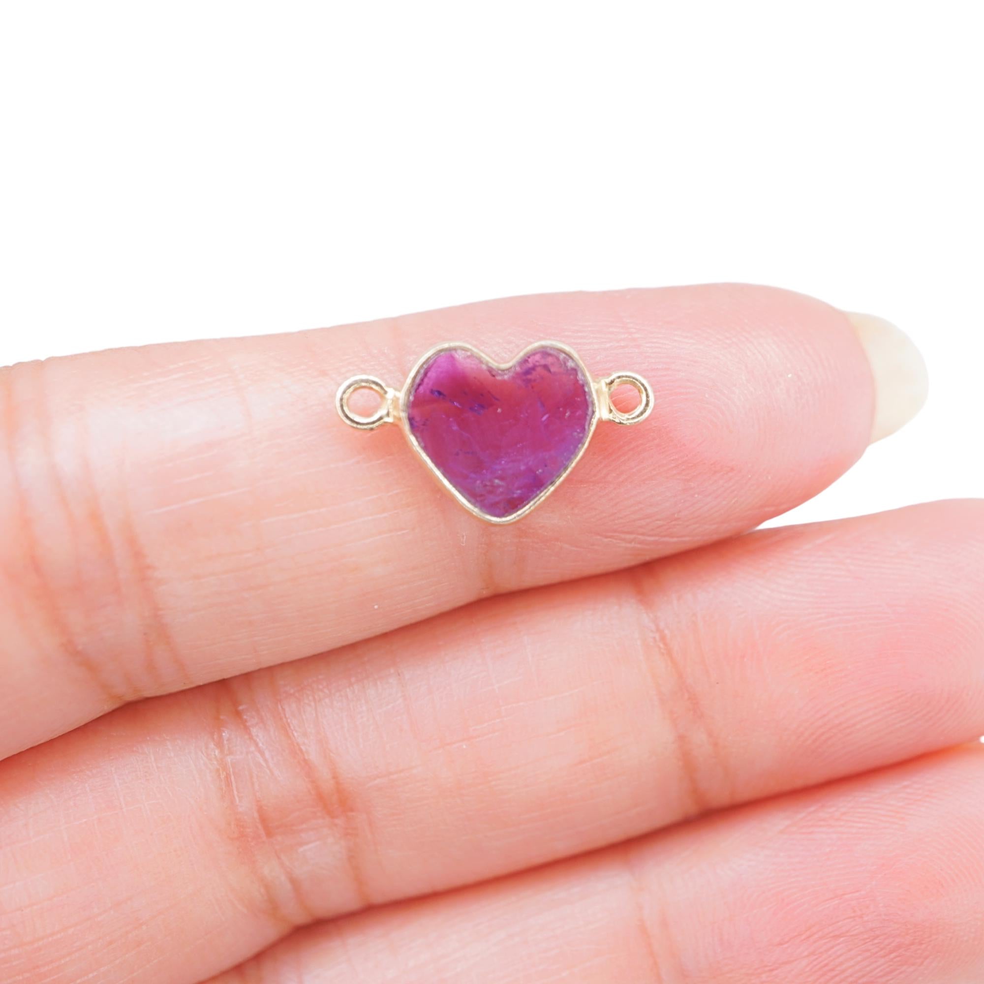 Purple Amethyst Smooth Heart Shape Gemstone Gold Electroplated Charm Connector 