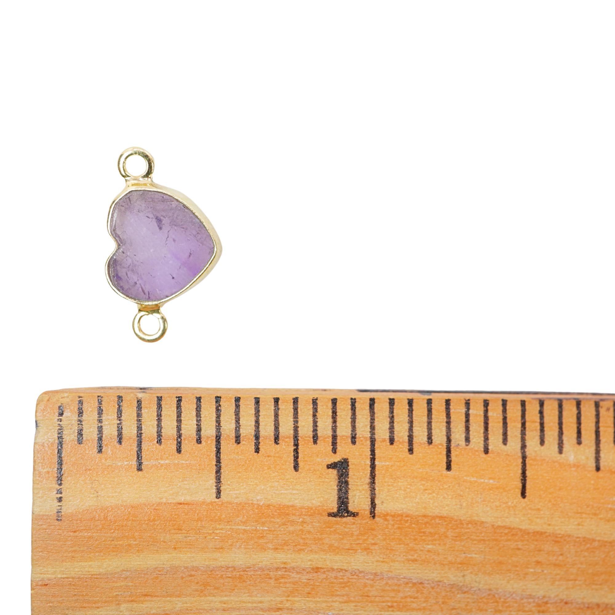 Purple Amethyst Smooth Heart Shape Gemstone Gold Electroplated Charm Connector 