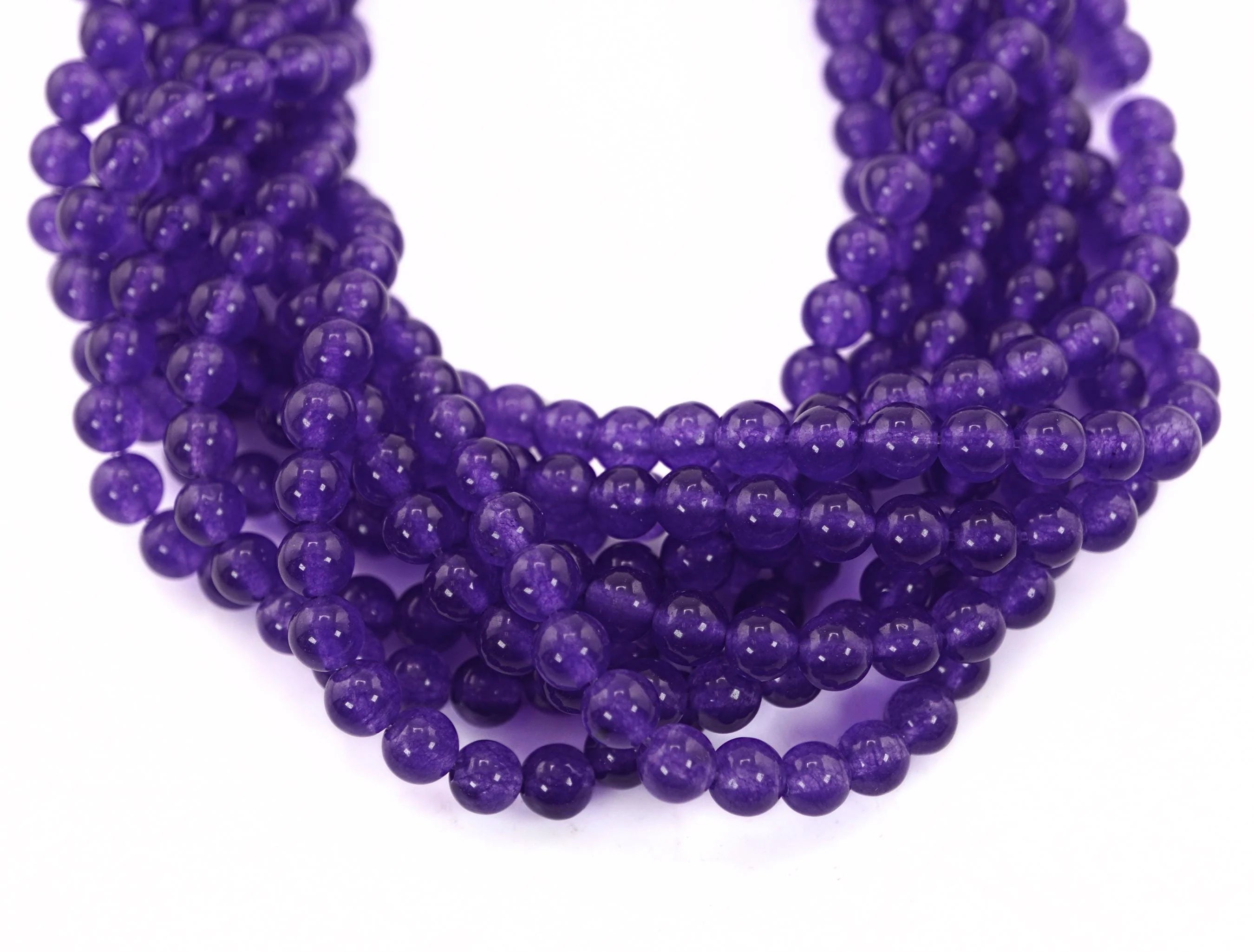 Purple Dyed Jade Smooth Round Shape Gemstone Strand Beads