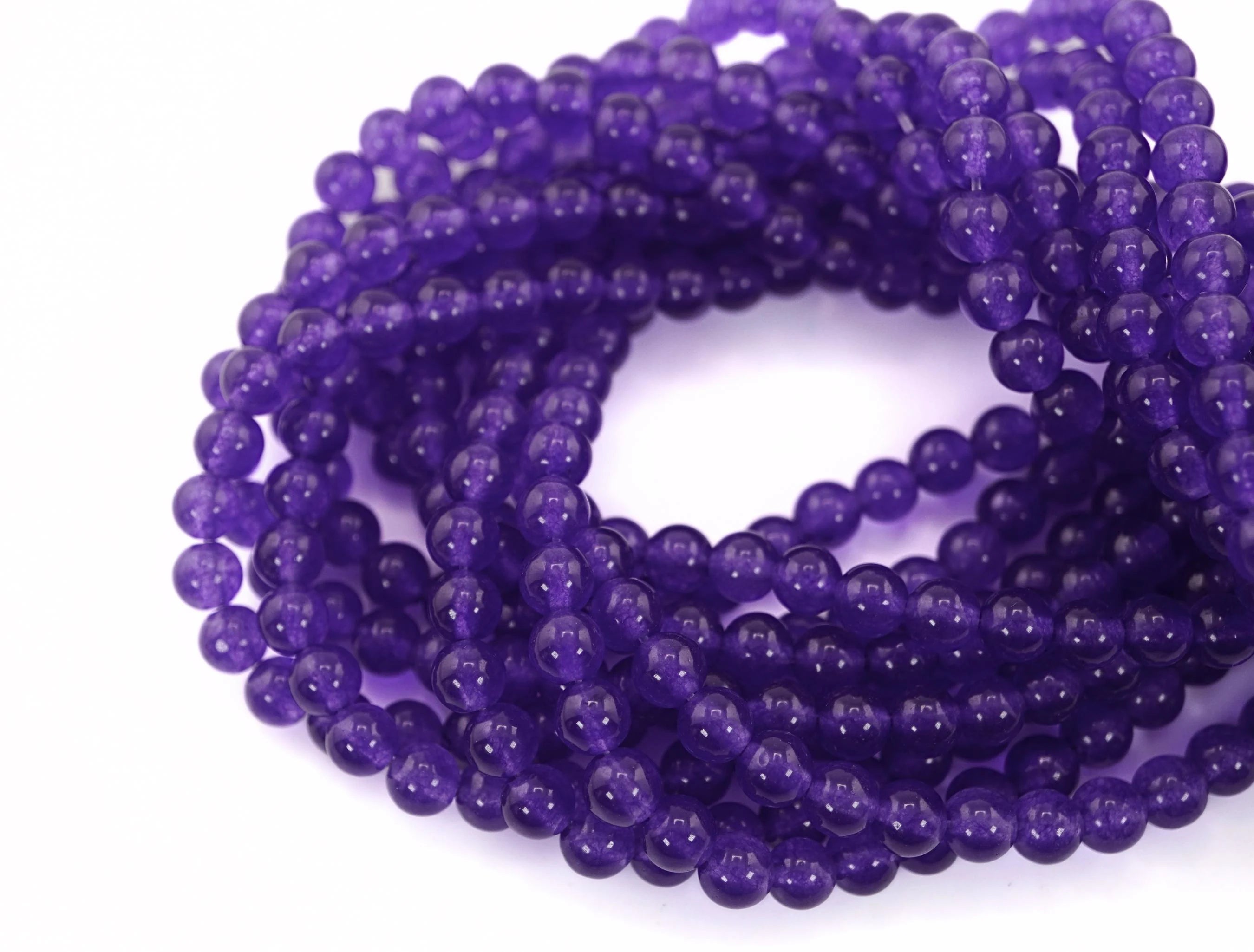 Purple Dyed Jade Smooth Round Shape Gemstone Strand Beads