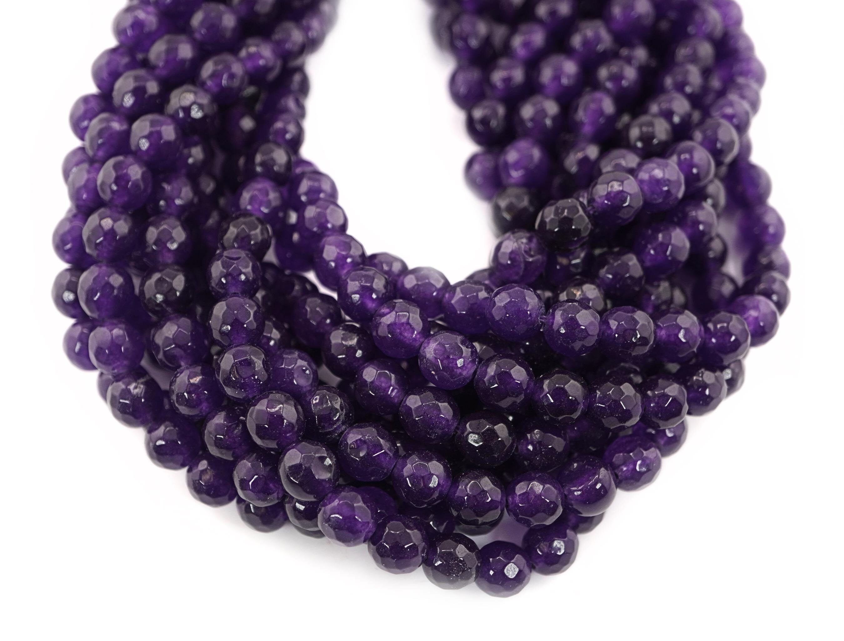 Purple Jade Faceted Round Shape Gemstone Strand Beads