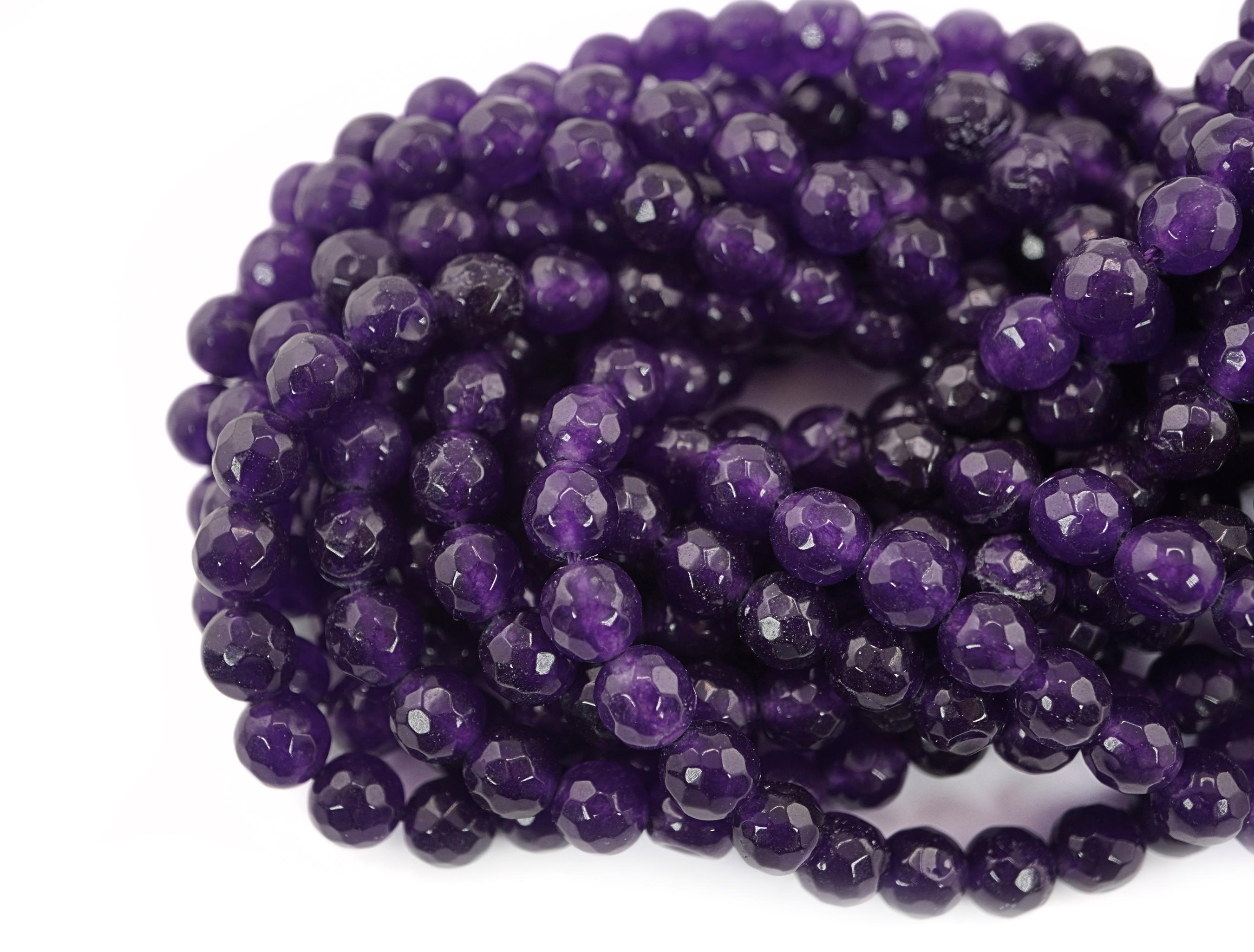 Purple Jade Faceted Round Shape Gemstone Strand Beads