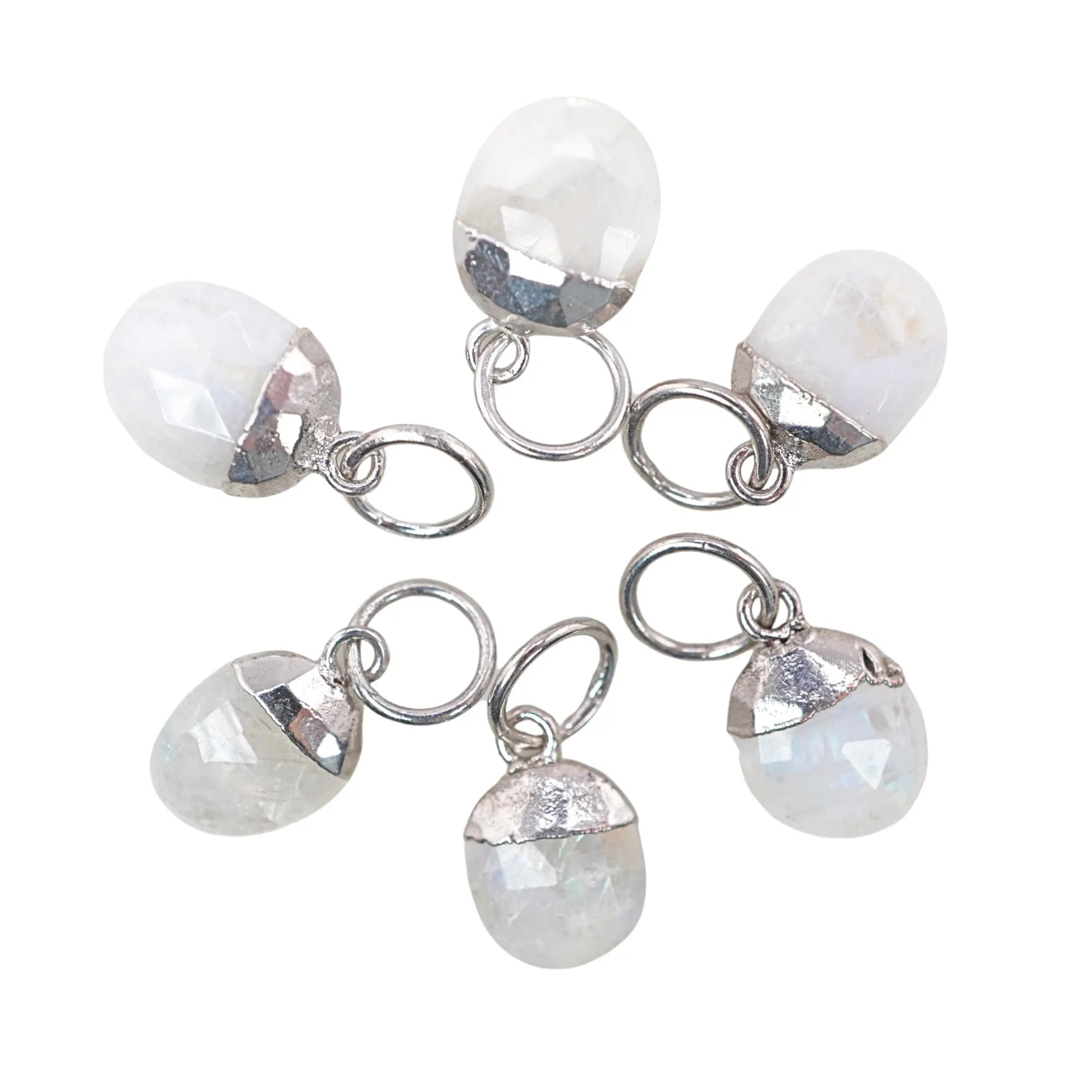 Rainbow Moonstone Oval Shape Gemstone Silver Electroplated Charm Pendant 