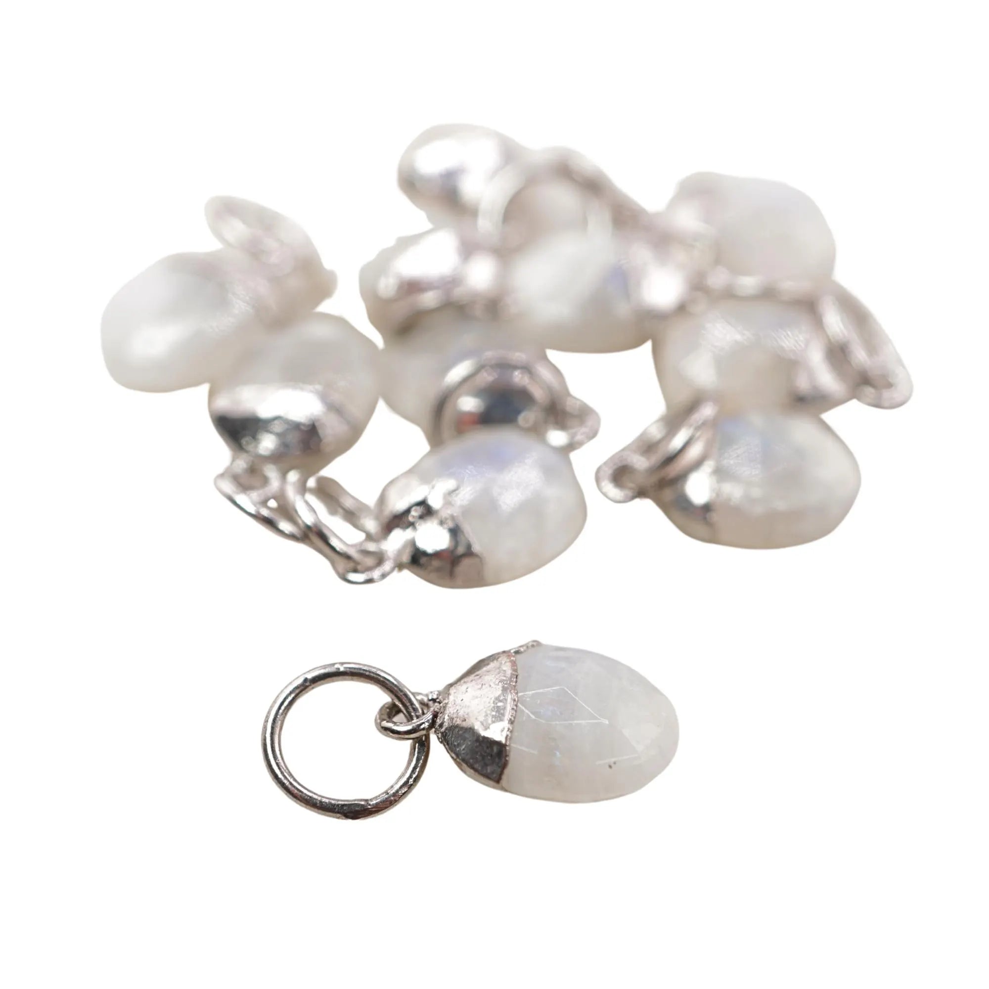 Rainbow Moonstone Oval Shape Gemstone Silver Electroplated Charm Pendant 