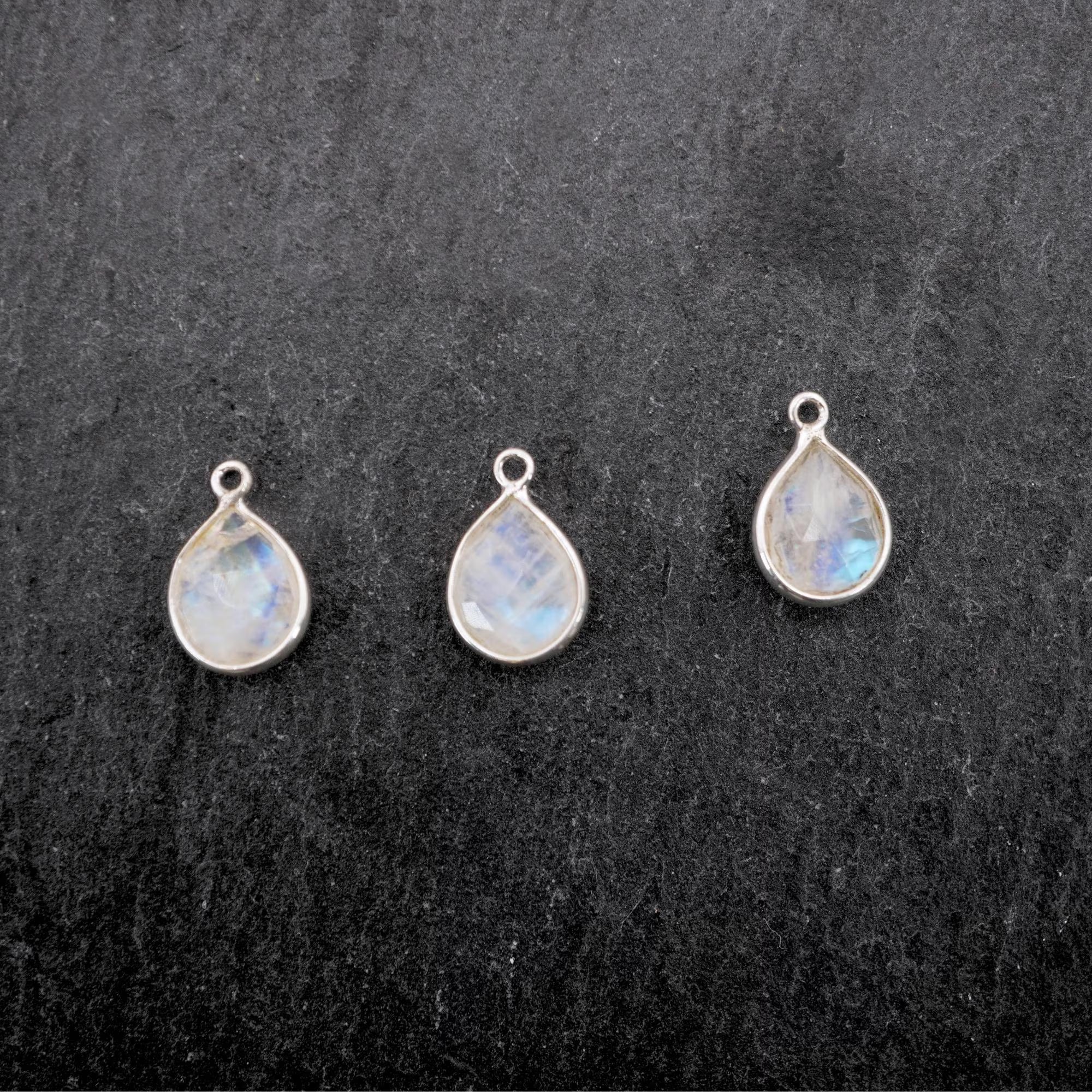 Rainbow Moonstone Pear Gemstone Sterling Silver Bezel Charm Pendant