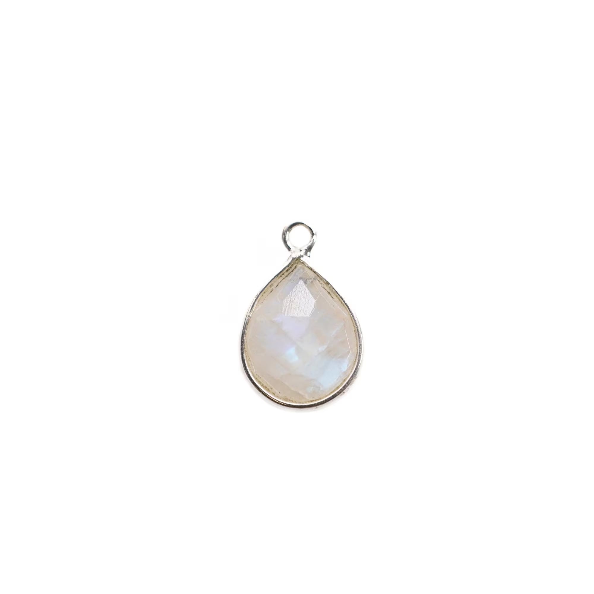 Rainbow Moonstone Pear Shape Gemstone Sterling Silver Bezel Charm Pendant 10 X 8 MM