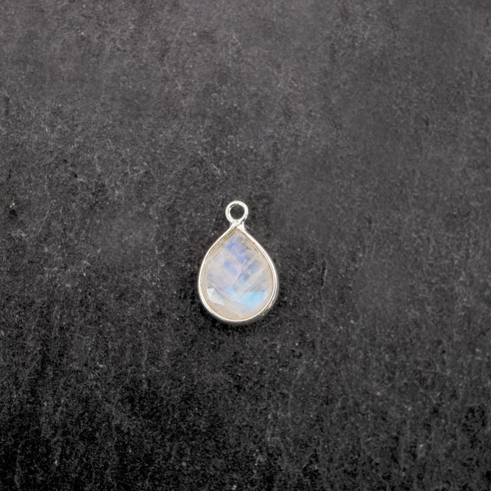 Rainbow Moonstone Pear Gemstone Sterling Silver Bezel Charm Pendant