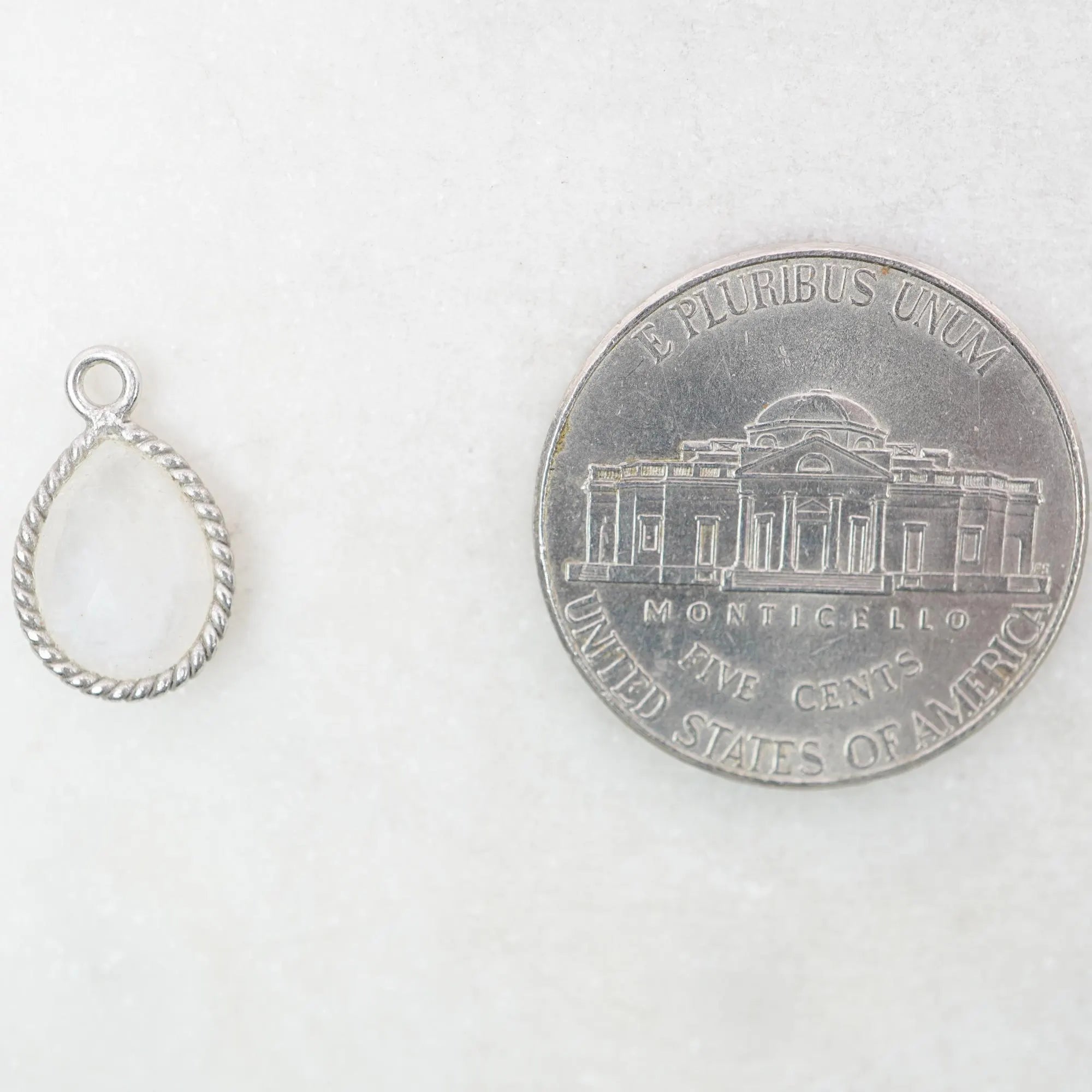 Rainbow Moonstone Pear Shape Gemstone Twisted Wire Sterling Silver Charm Pendant