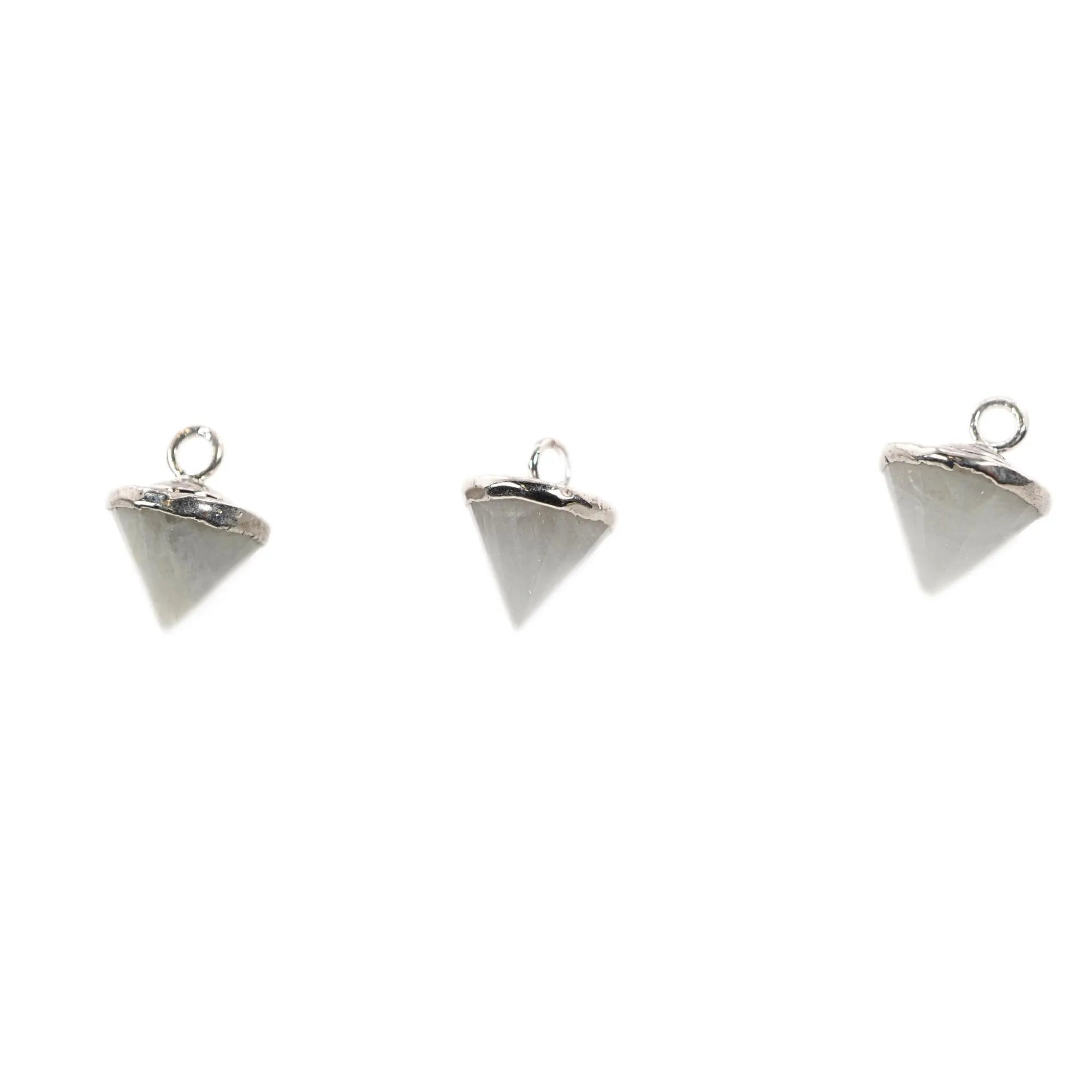 Rainbow Moonstone Pointed Cone Shape Gemstone Silver Electroplated Charm Pendant