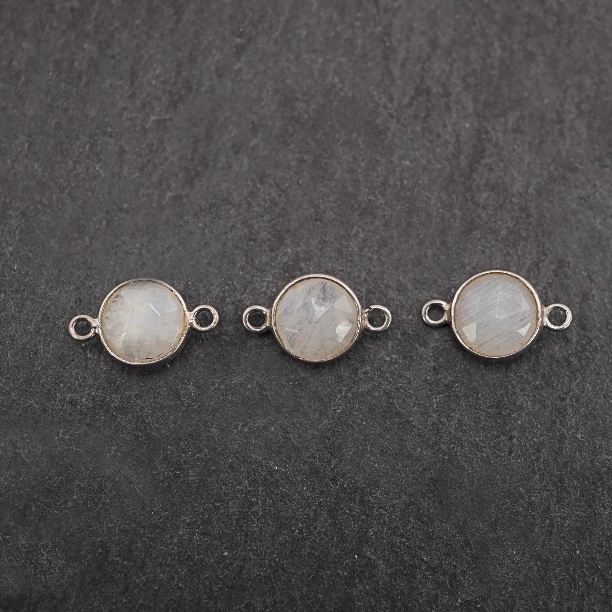 Rainbow moonstone coin charm for jewelry making