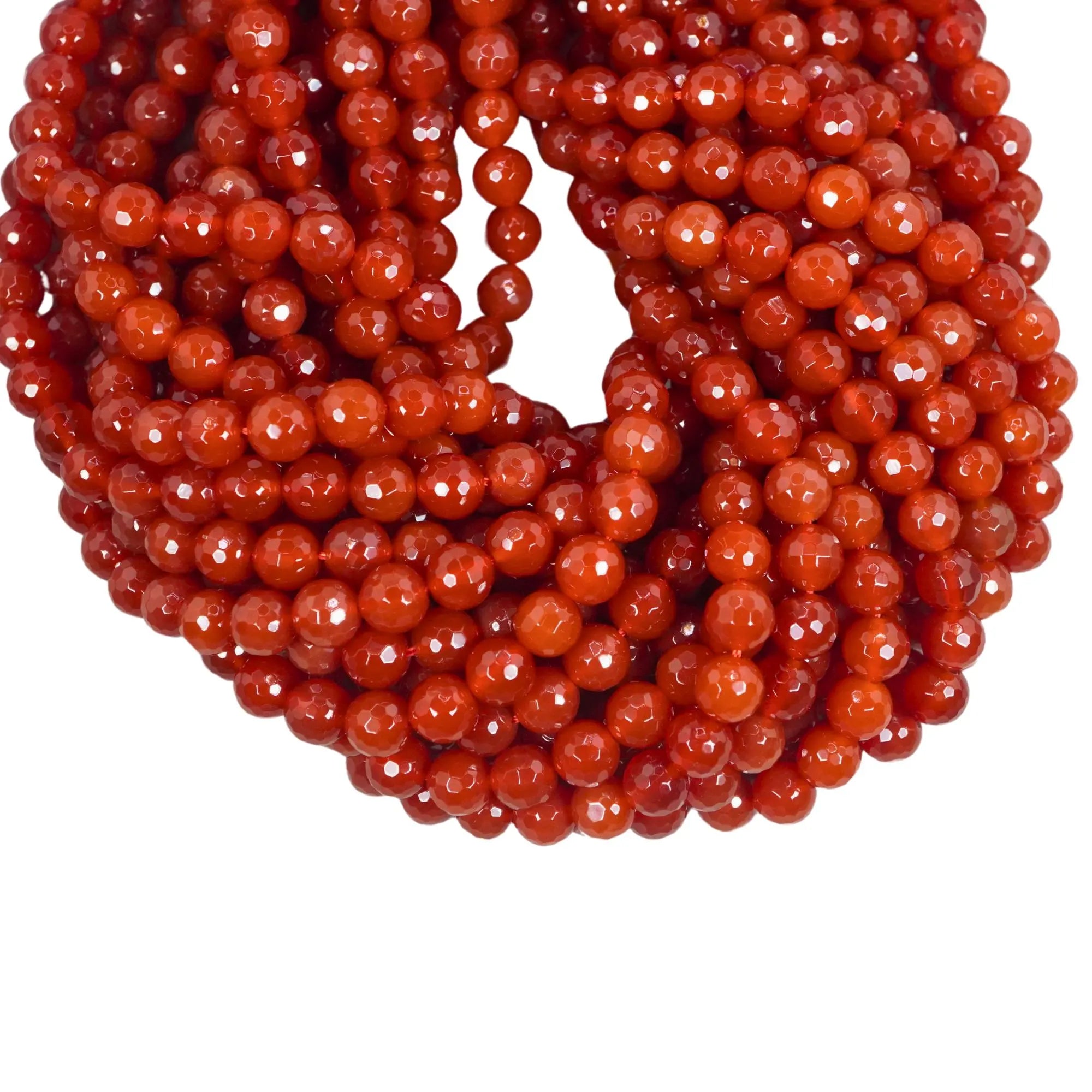 Red Carnelian Faceted Round Shape Gemstone Strand Beads