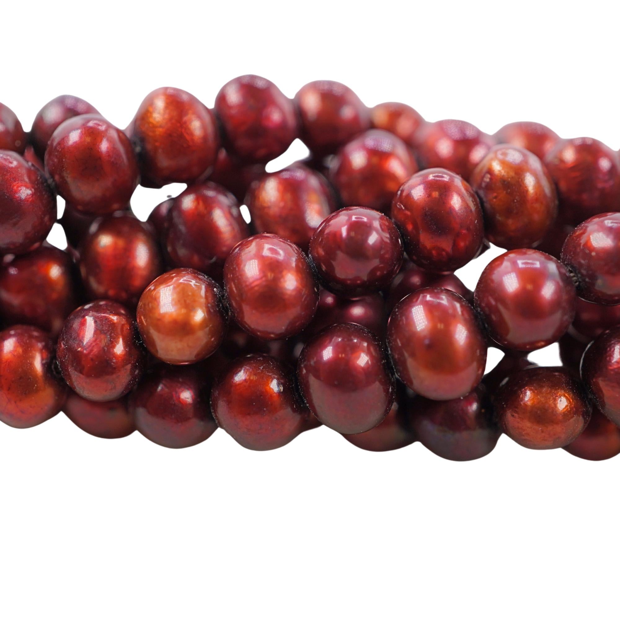 Red Cherry Freshwater Pearls Round Shape Strand Beads