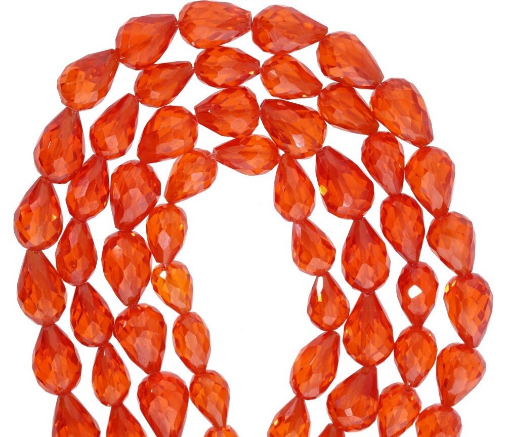 Red Cubic Zirconia Faceted Teardrop Shape Strand Beads