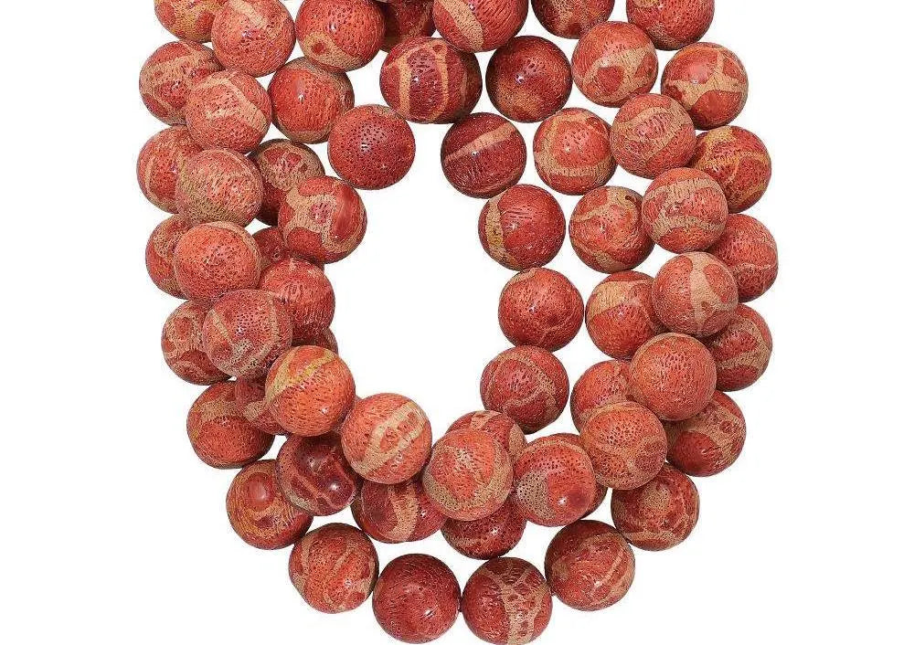 Red Sponge Coral Smooth Round Shape Gemstone Strand Beads