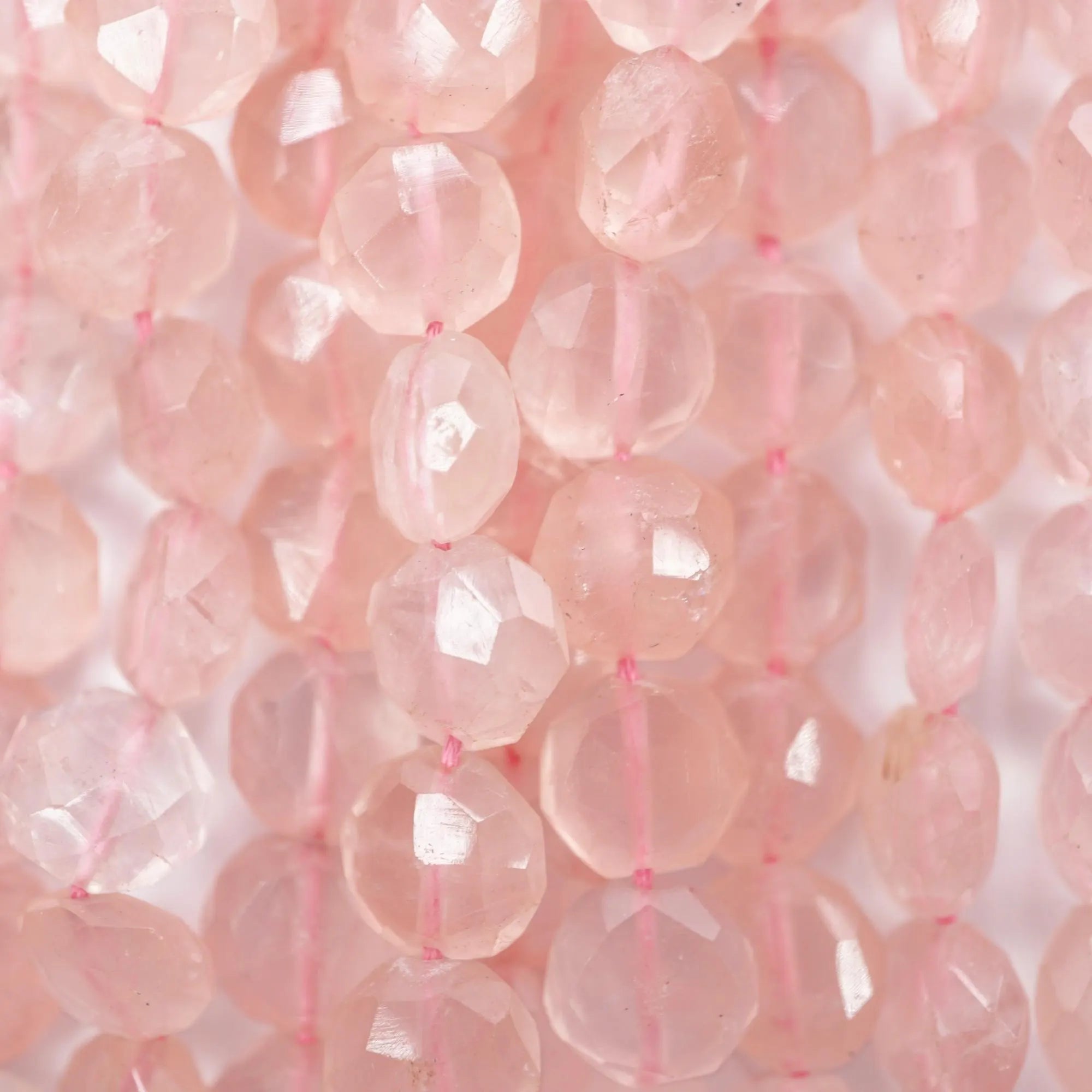 Rose Quartz Faceted Rondelle Shape Gemstone Strand Beads