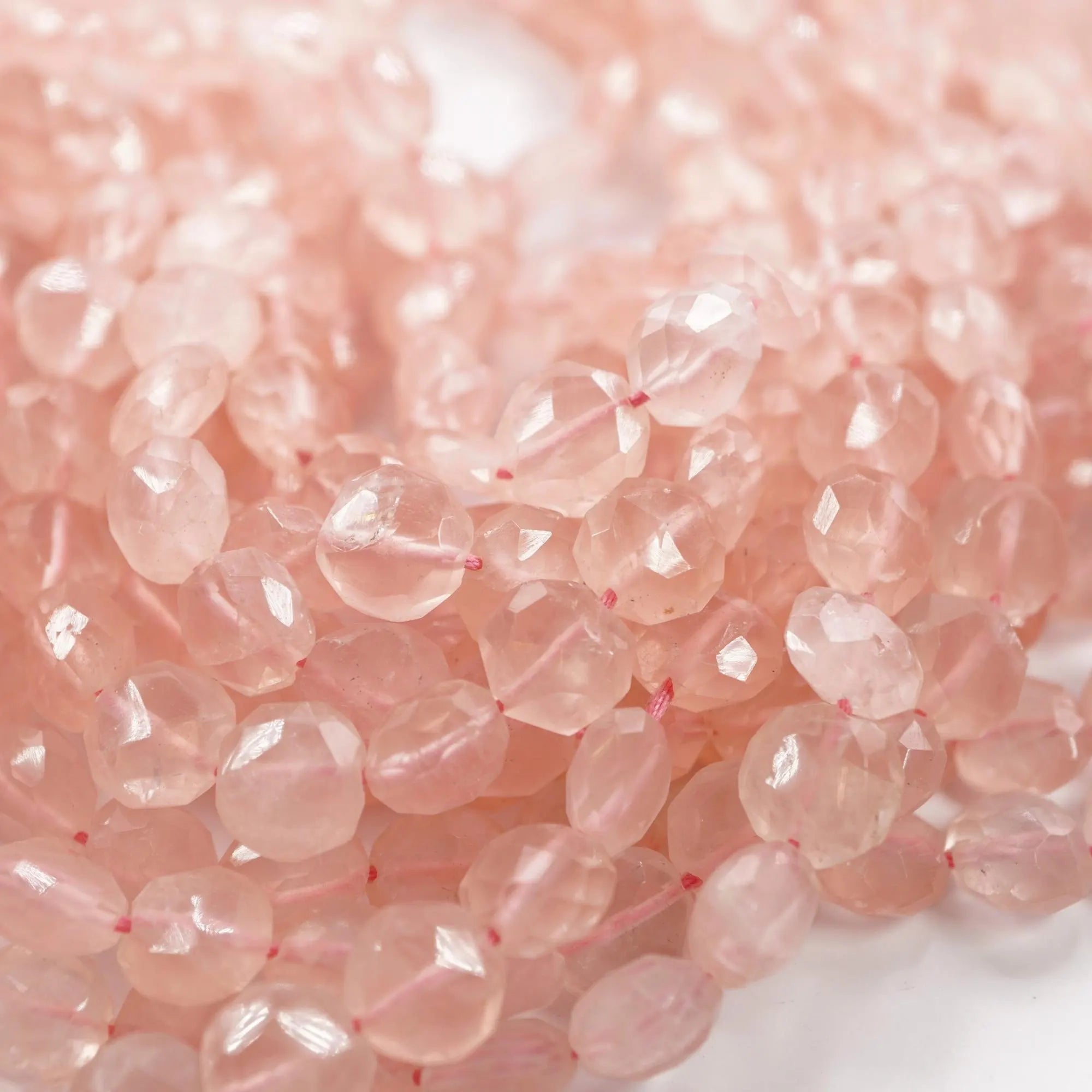 Rose Quartz Faceted Rondelle Shape Gemstone Strand Beads