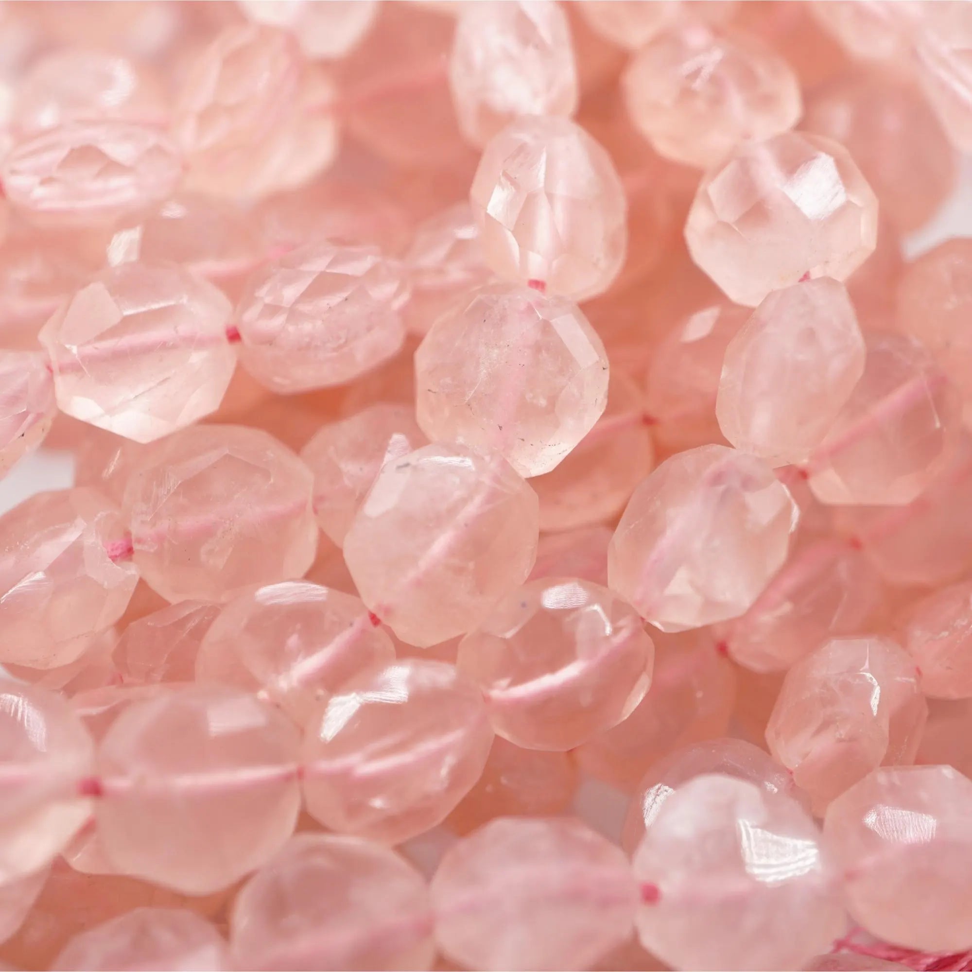 Rose Quartz Faceted Rondelle Shape Gemstone Strand Beads