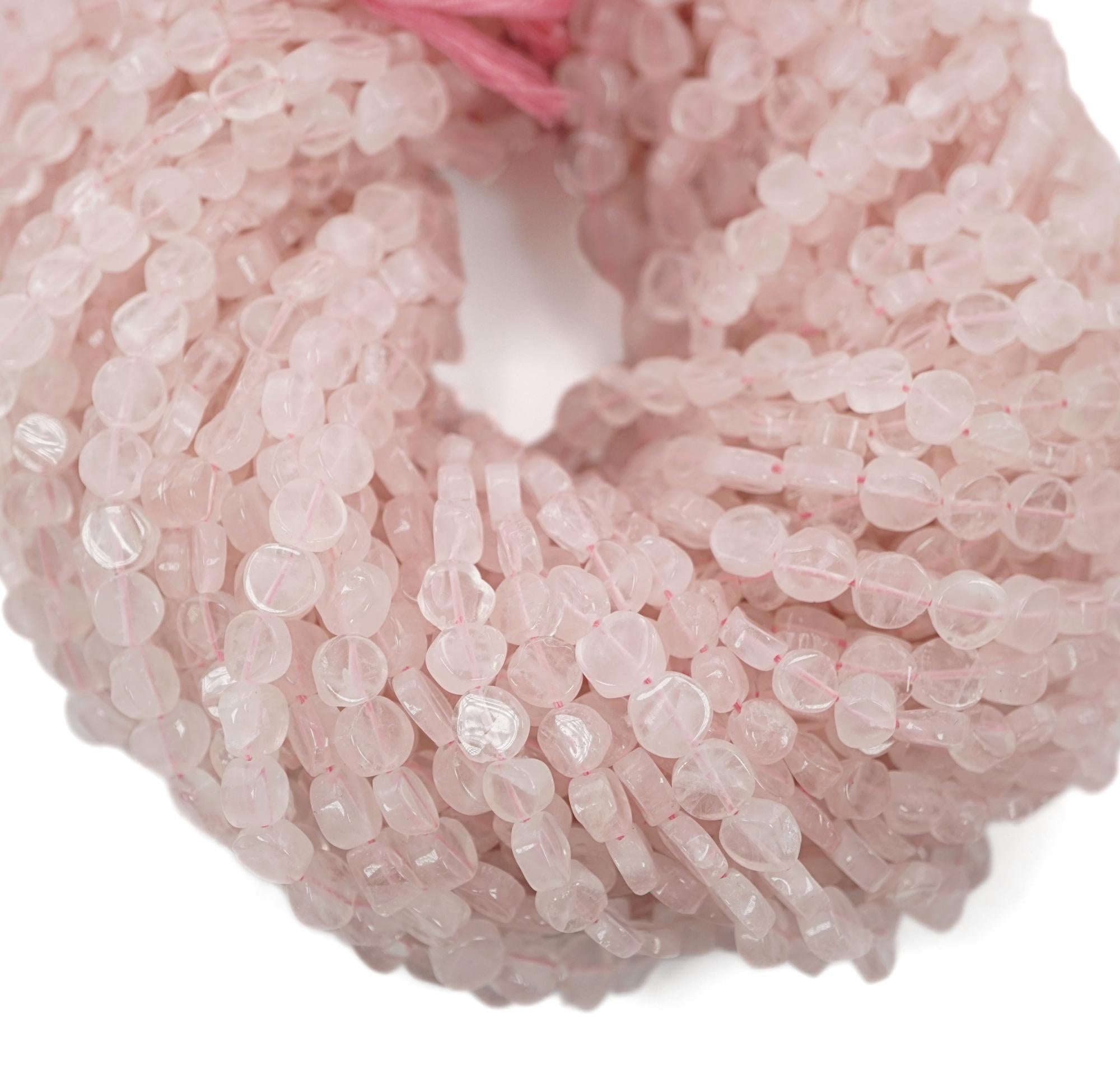 Rose Quartz Smooth Coin Shape Gemstone 15 inches Strand Beads 