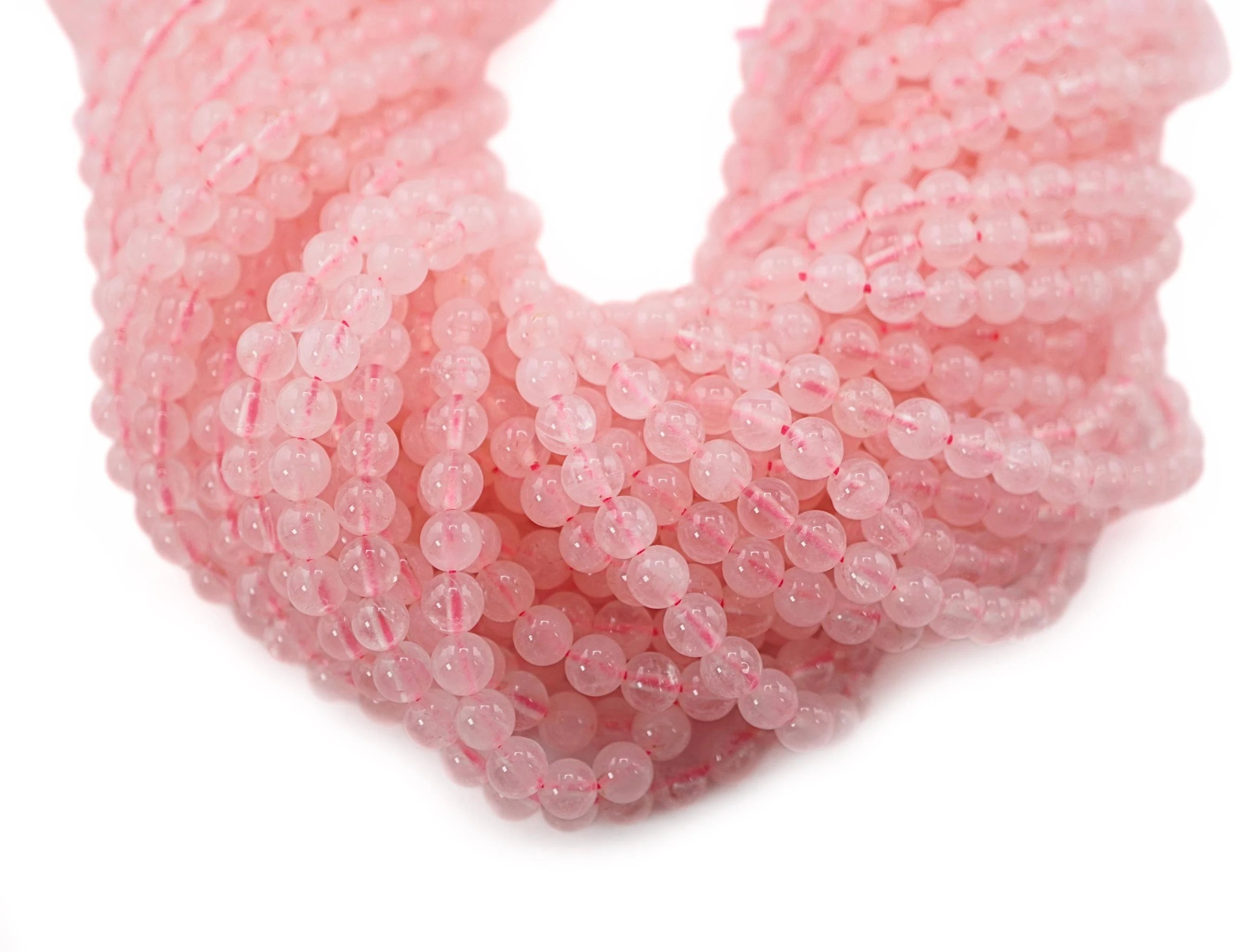 Rose Quartz Smooth Round Shape Gemstone Strand Beads 