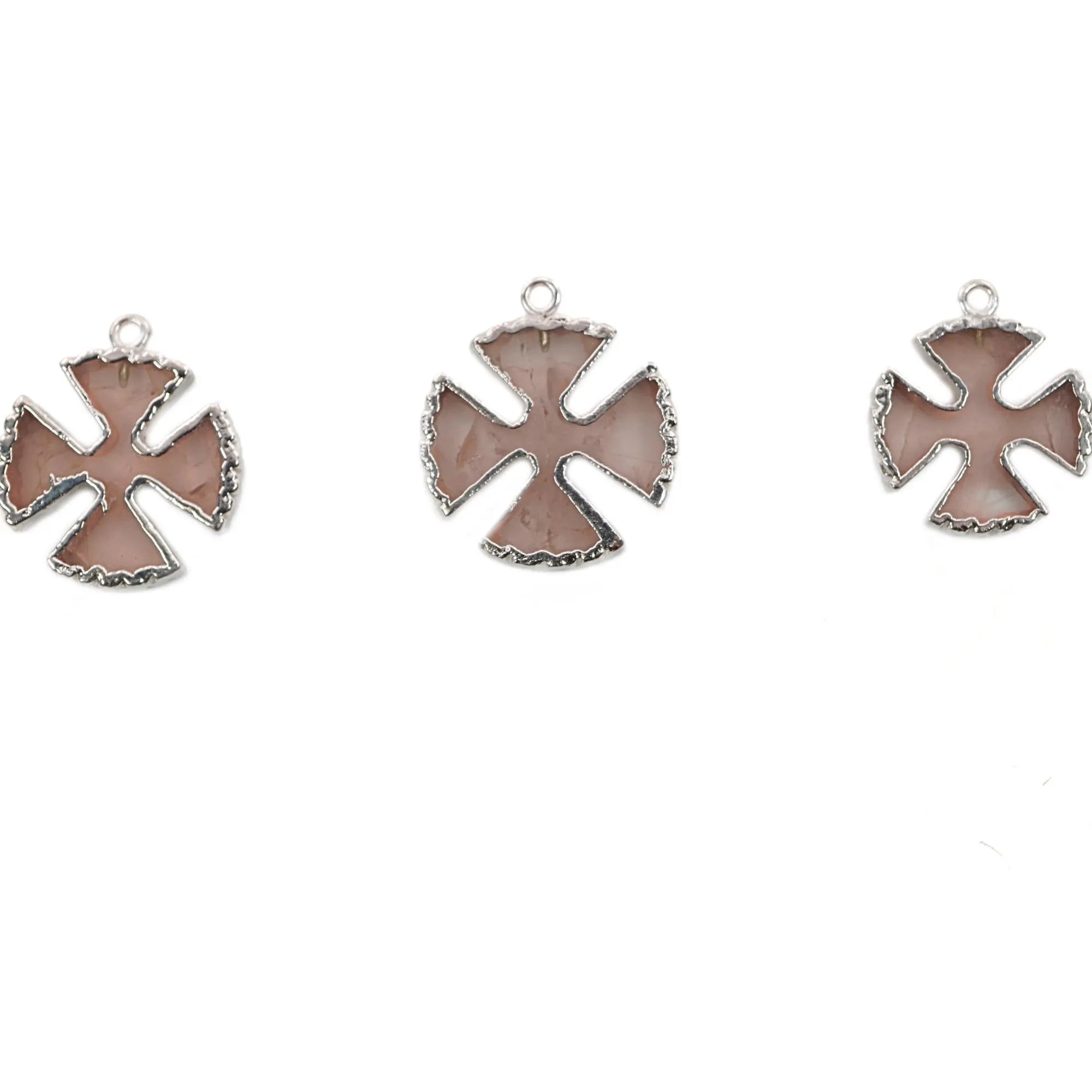 Rose Quartz Viking Cross Gemstone Silver Electroplated Charm Pendant 