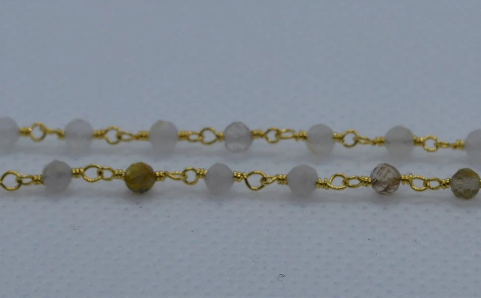 Round gemstone rutile quartz gold plated

