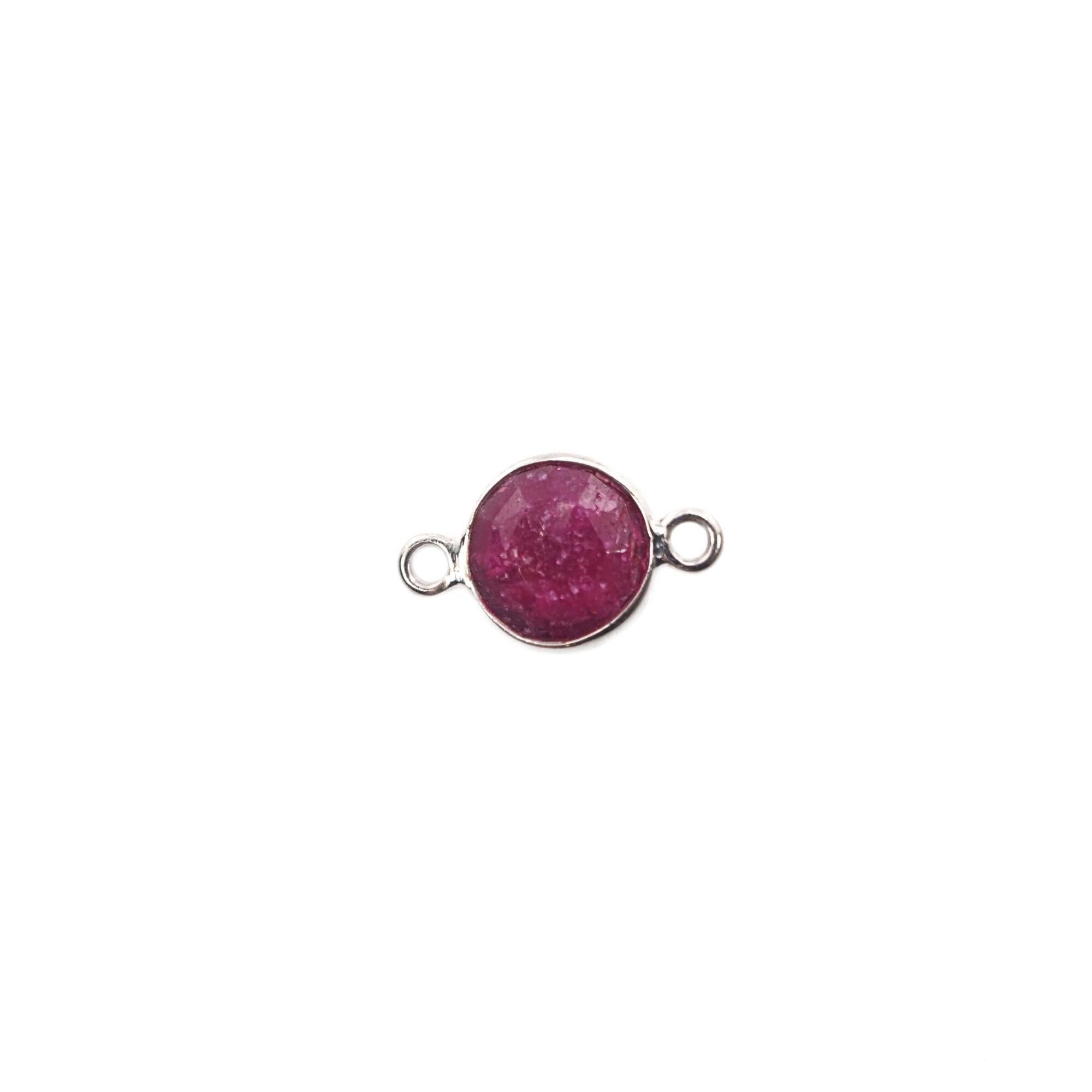 Ruby Coin Gemstone Gold Plated Sterling Silver Bezel Charm Connector 