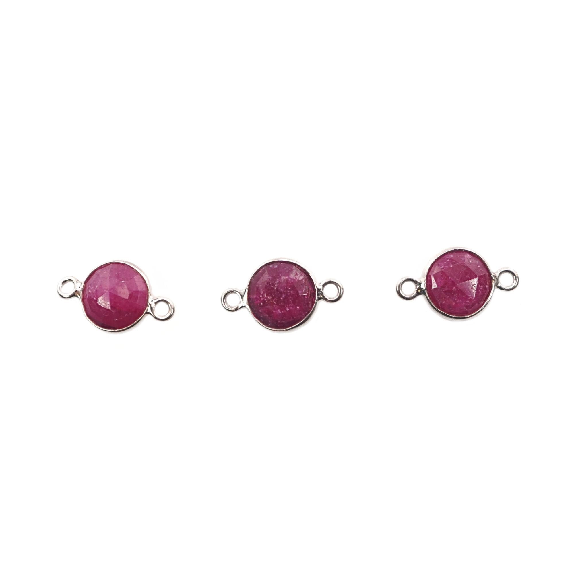 Ruby Coin Gemstone Gold Plated Sterling Silver Bezel Charm Connector 