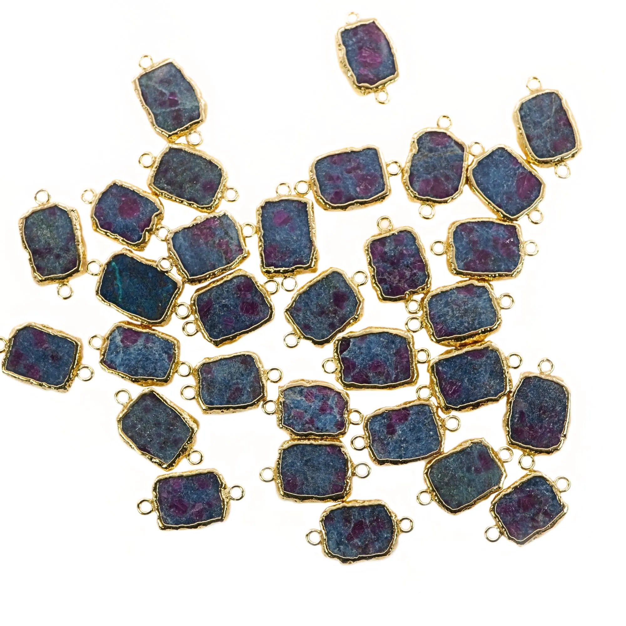 Ruby Zoisite Slice Gemstone Gold Electroplated Charm Link Connector