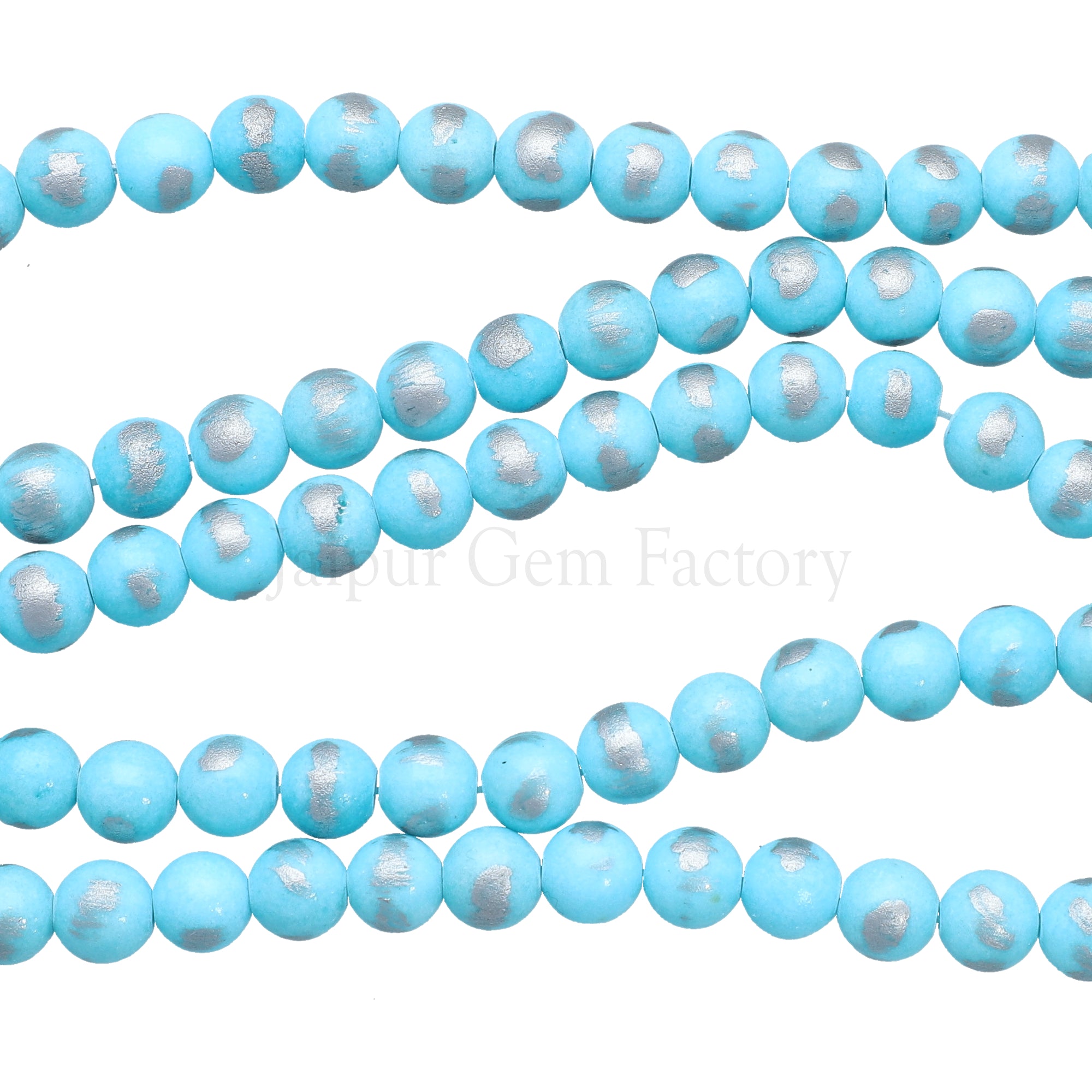 Sky Blue Silver Foil Color Jade Smooth Round Shape Gemstone Strand Beads 