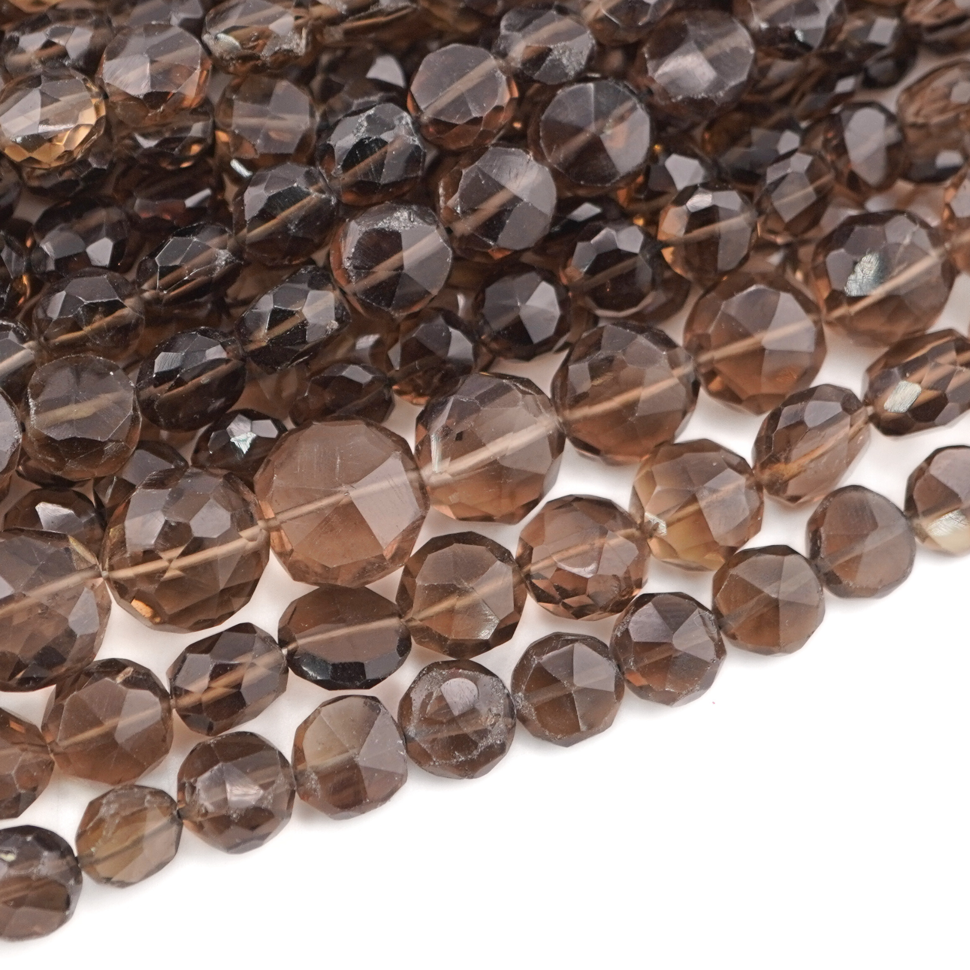 Smokey Quartz Faceted Round Shape Gemstone Strand Beads