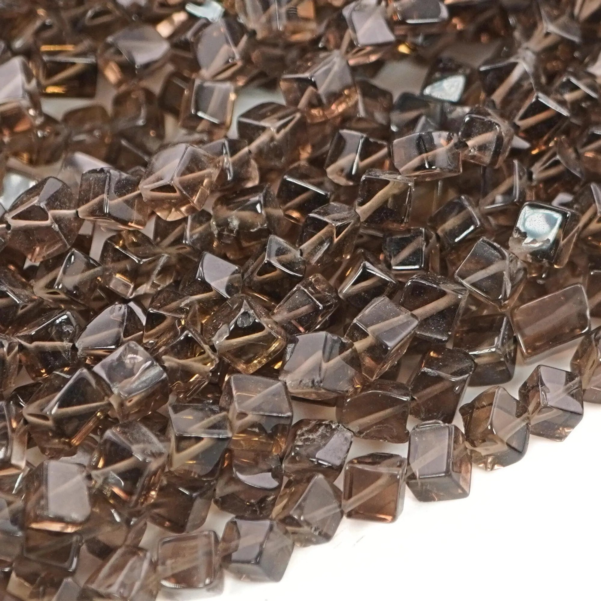 Smokey Quartz Smooth Cube Shaped Gemstone Strand Beads 