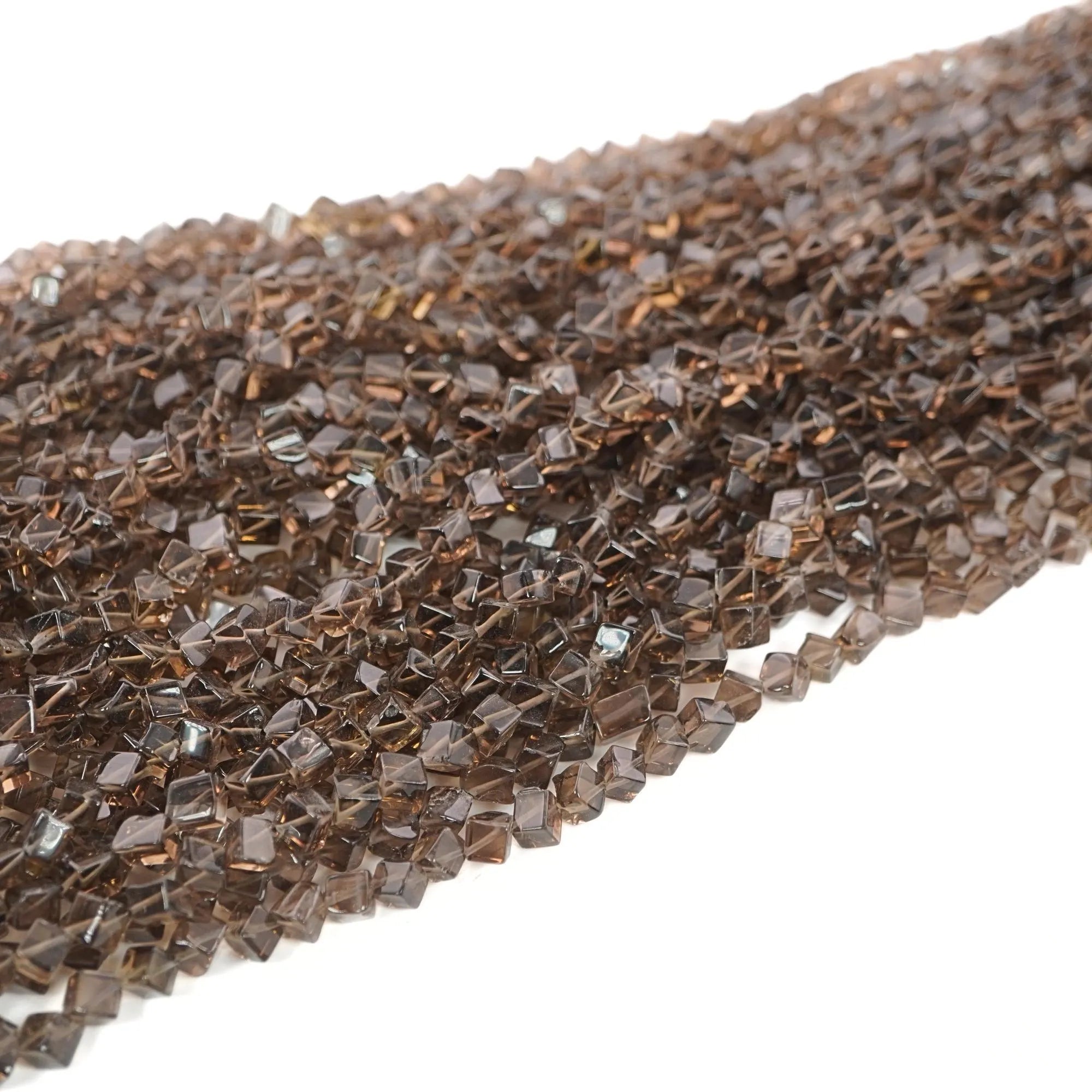 Smokey Quartz Smooth Cube Shaped Gemstone Strand Beads 