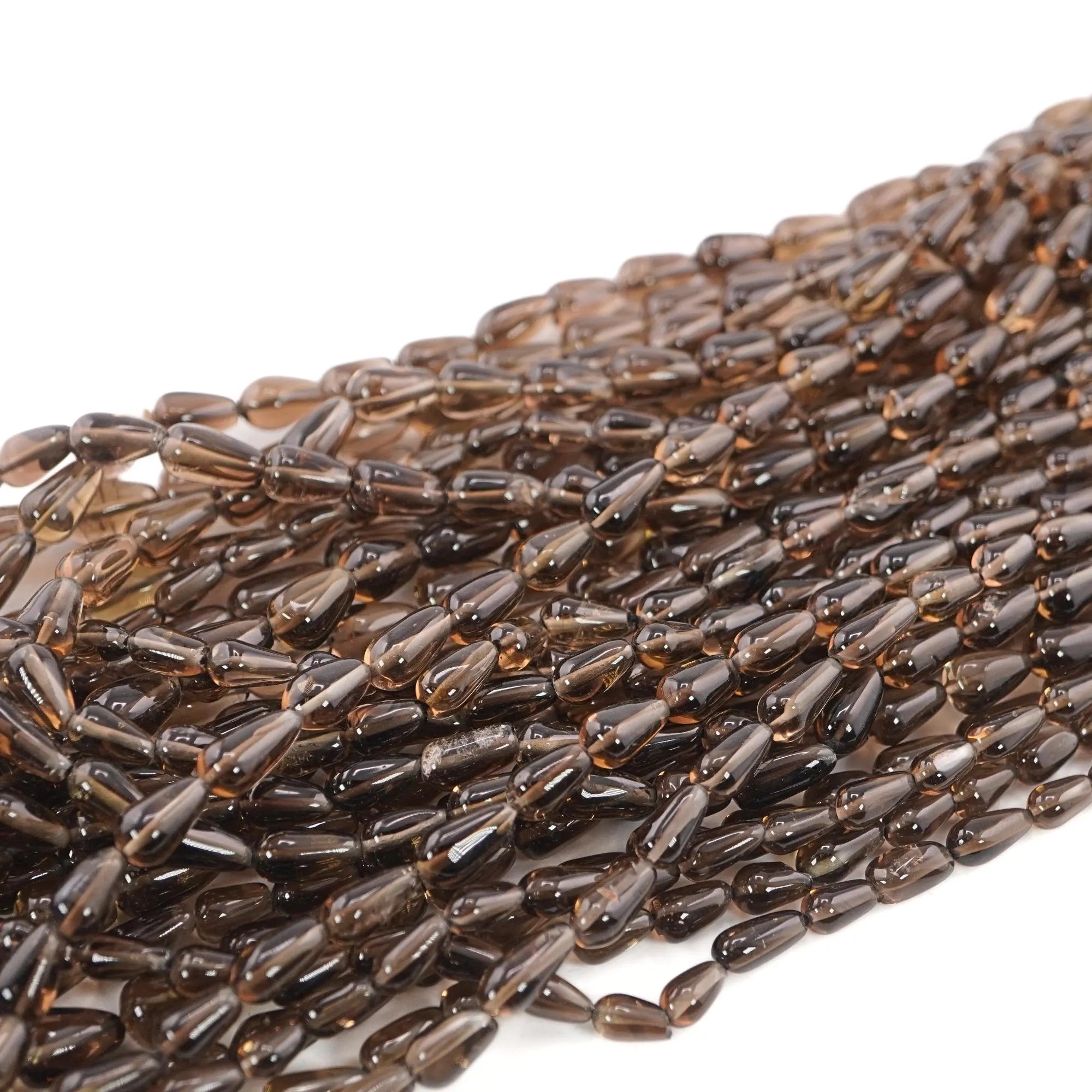 Smokey Quartz Smooth Pear Shape Gemstone Strand Beads